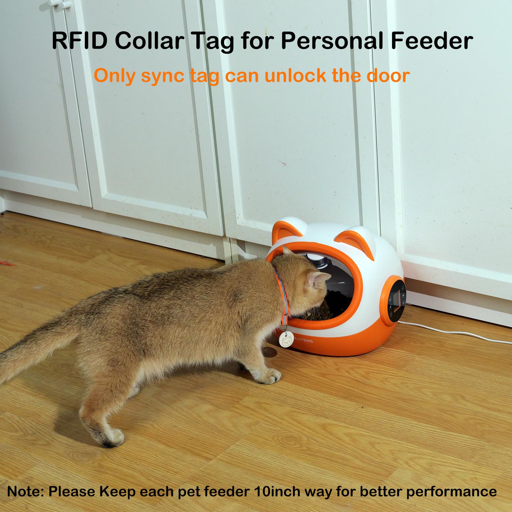 AUTENS RFID Automatic Cat Feeder - Smart Pet Food Dispenser for Cats & Small Dogs with Light Collar Tag - Separate Diet Control & Anti-Food Theft - Perfect for Multi-Pet Homes & Busy Pet Owners