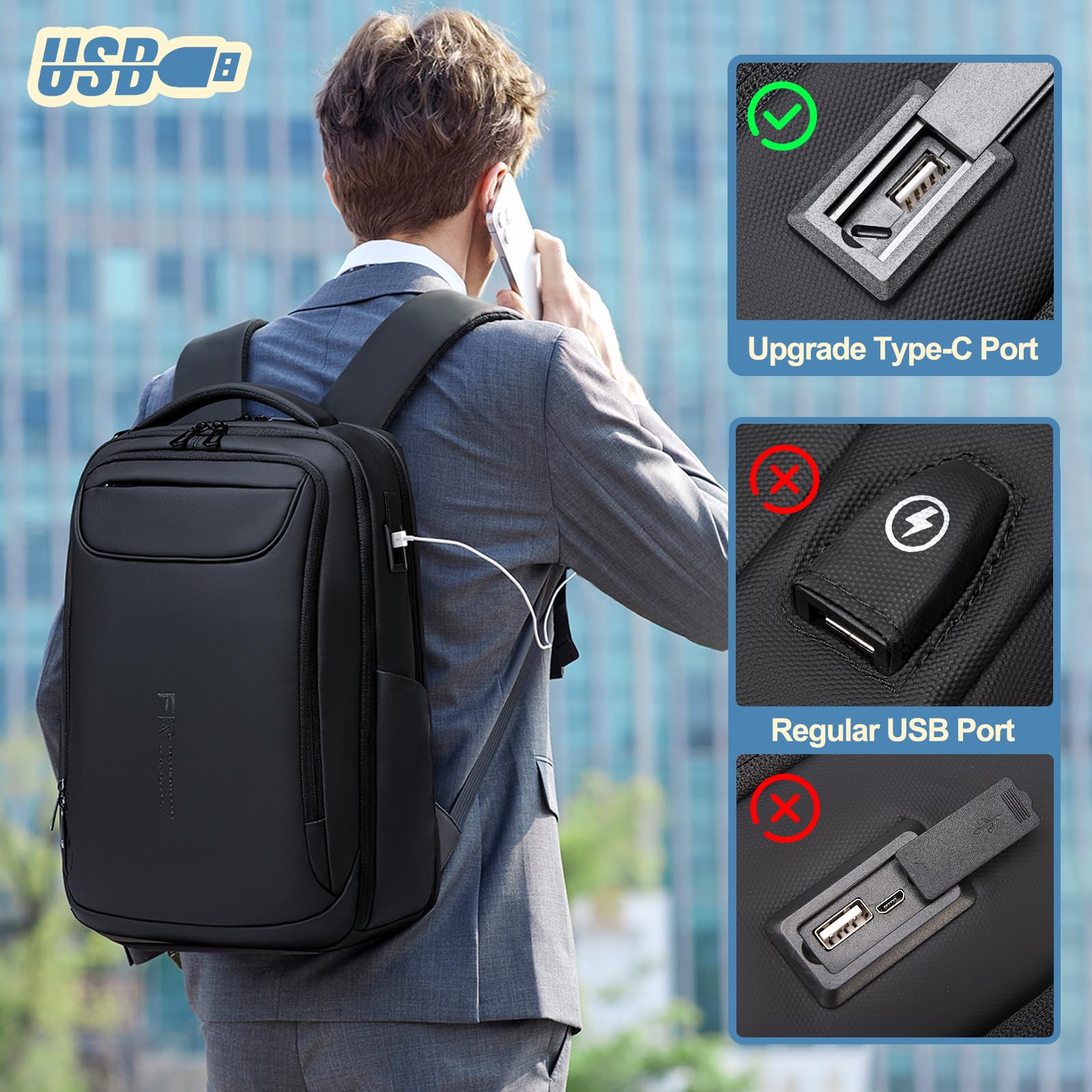 FENRUIEN Waterproof Business Backpack for Men - 15.6