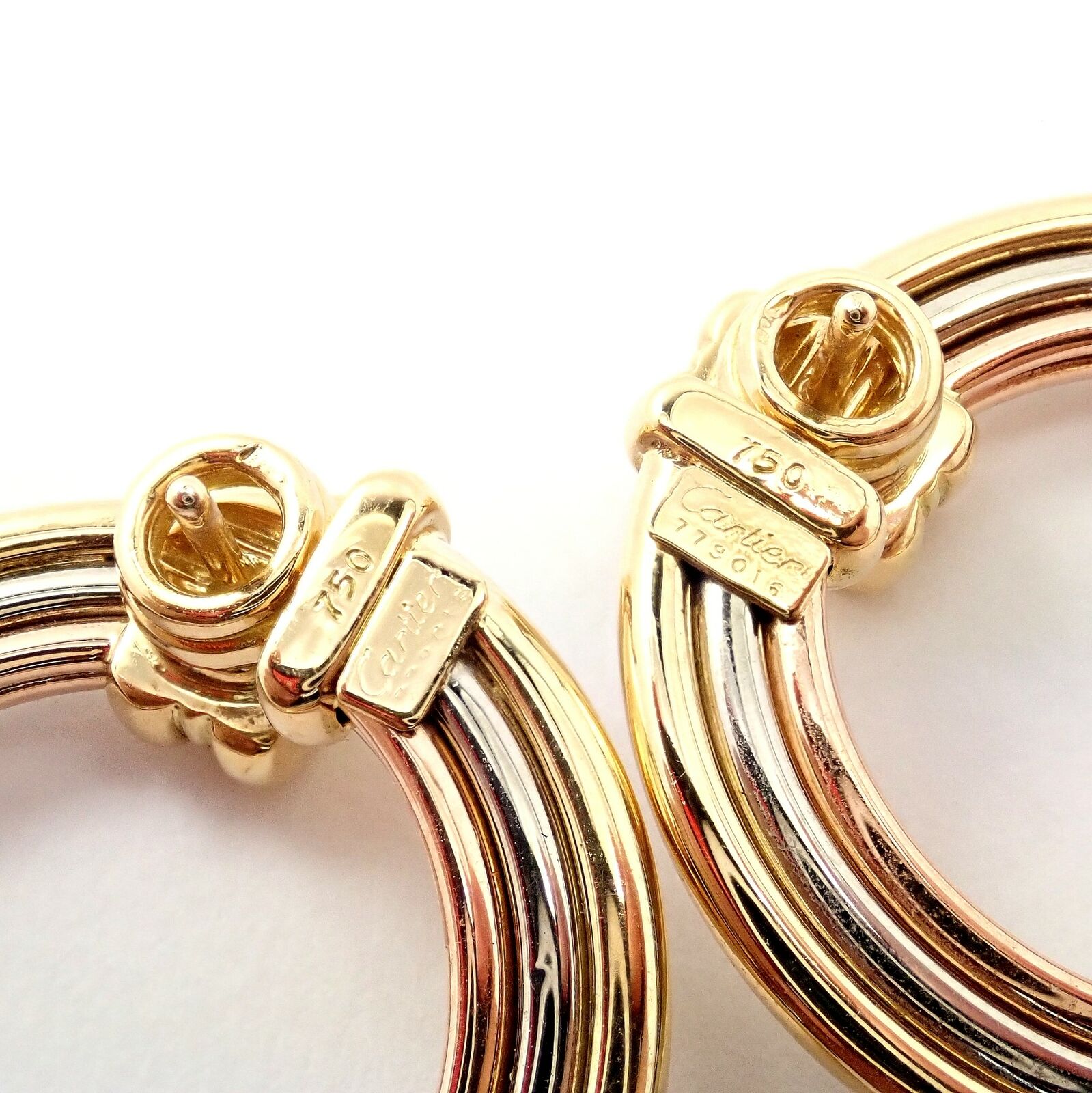 Authentic Cartier 18k Tri-Color Gold Large Trinity Hoop Earrings for Women - Luxury Fashion Jewelry Gift for Anniversary, Birthday & Special Occasions