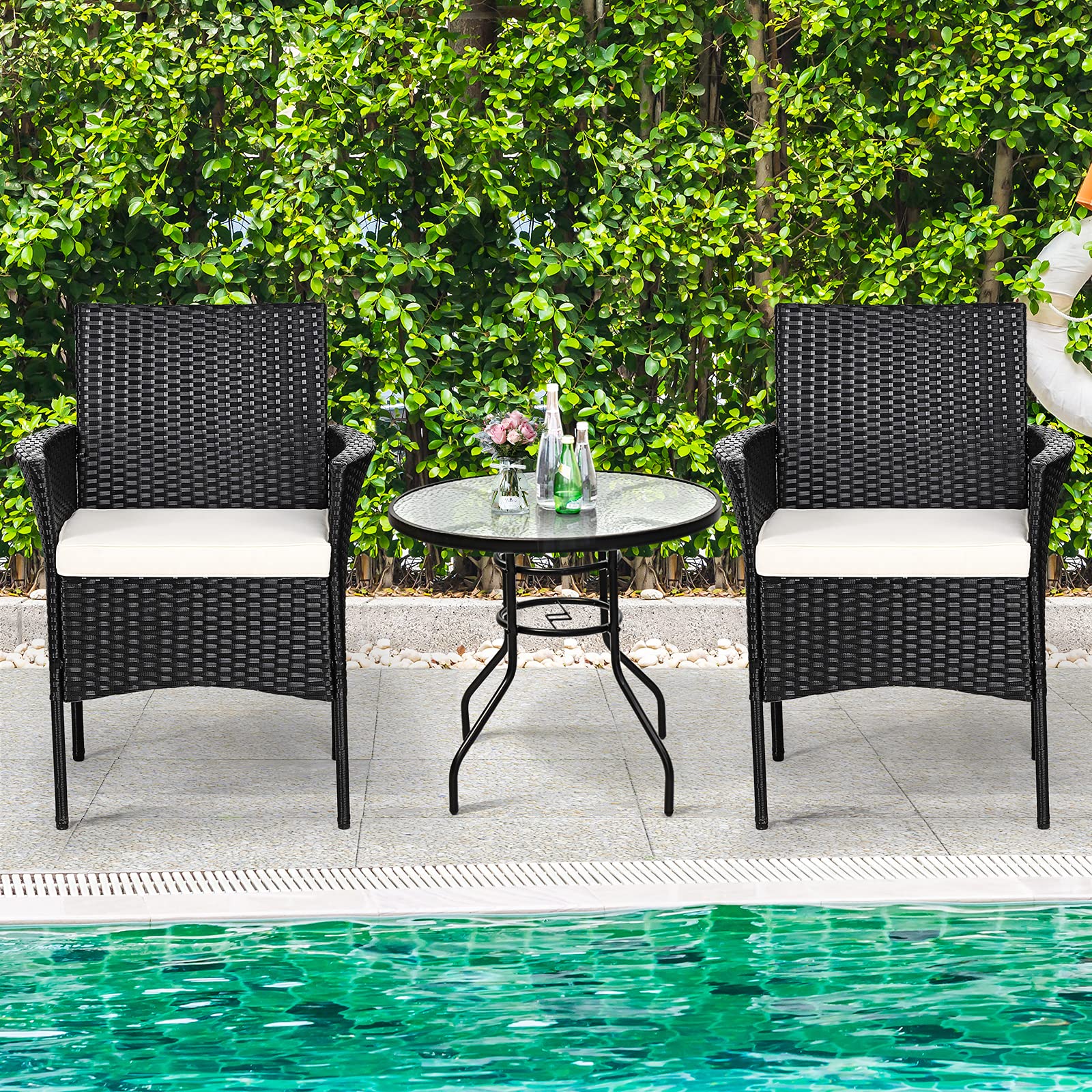 Tangkula 4-Piece Outdoor PE Rattan Patio Chair Set with Removable Cushions - All-Weather Wicker Armchairs for Garden, Poolside, Lawn, Porch & Backyard Dining (Black) | Perfect for Relaxing, Entertaining & Outdoor Gatherings