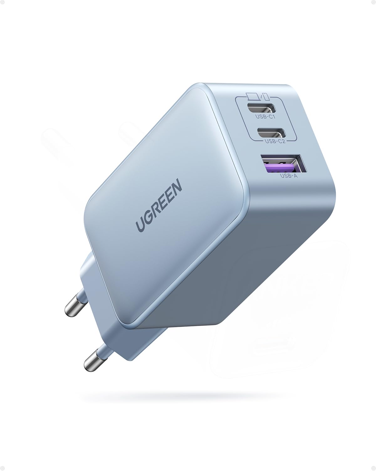 UGREEN Nexode 65W GaN Fast Charger with 3 USB-C Ports - Compatible with iPhone 16/15/14/13/12/11, Galaxy S24/S23/A15, Pixel 9/8/7, iPad & MacBook Air/Pro M4/M3/M2/M1 - Compact & Powerful Charging for Home, Office & Travel (Blue)