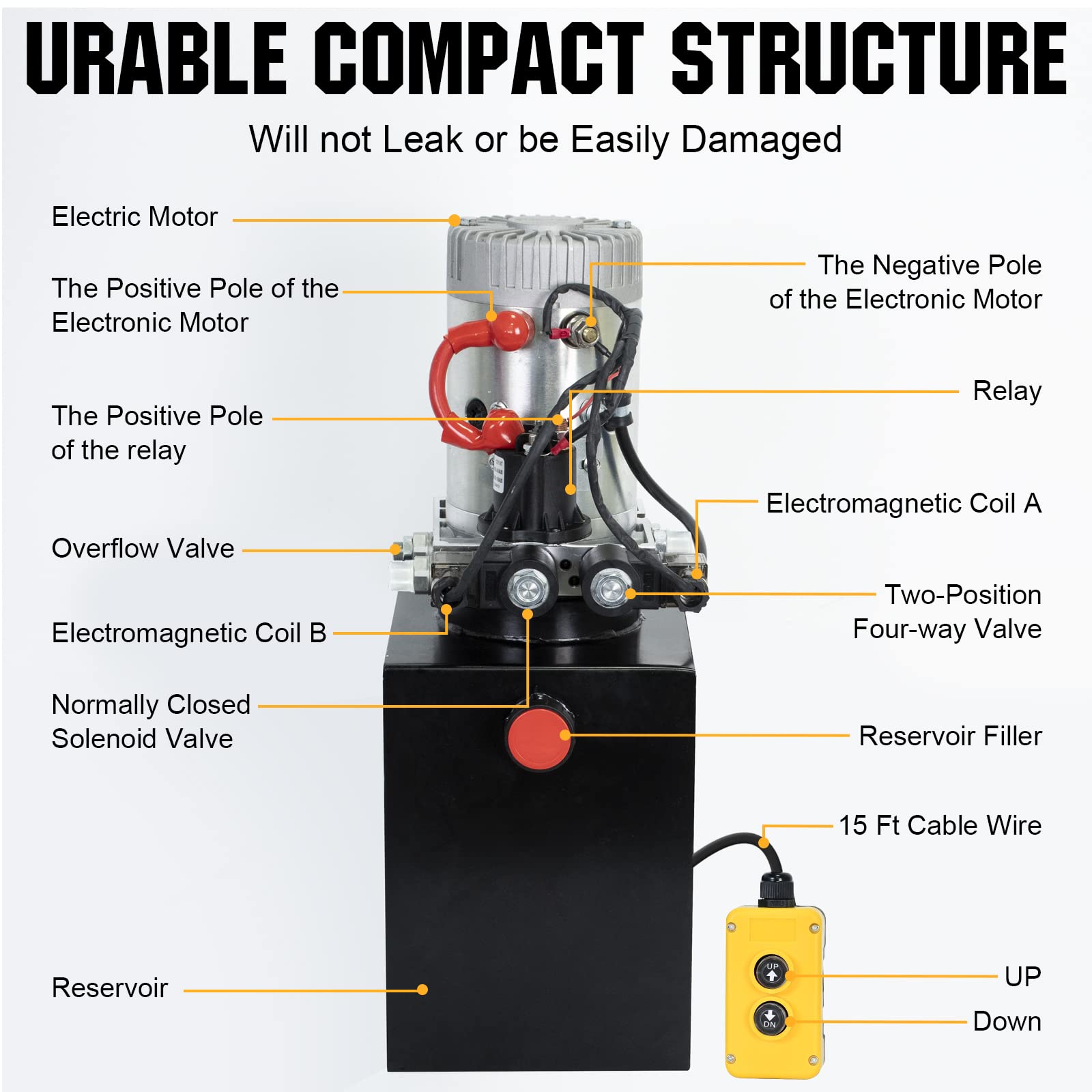 DC HOUSE Electric Hydraulic Pump Unit with Metal Reservoir for Dump Trailer - Double Acting 10 Quart | Heavy Duty Hydraulic System for Dump Trailers, Construction Equipment & Farm Machinery