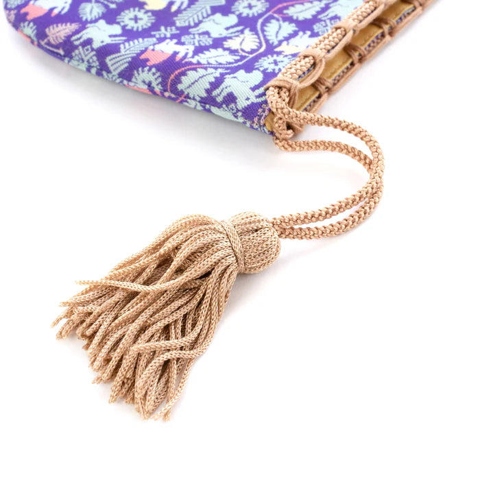 Handmade Kyoto Nishijin Silk Drawstring Pouch - Floral Rabbit & Lapis Lazuli Design | Japanese Traditional Craft Purse for Jewelry, Gifts & Special Occasions