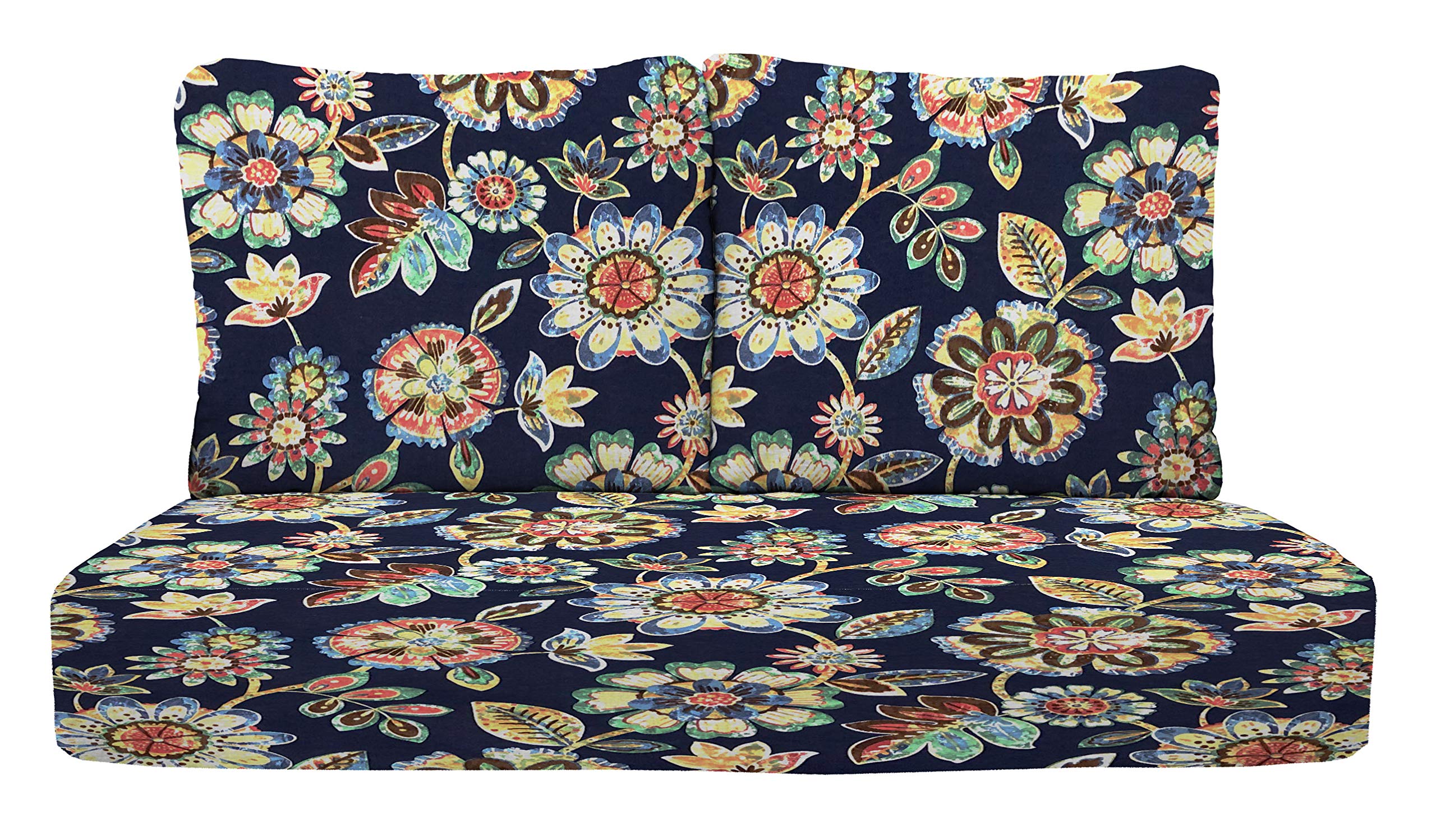 RSH DECOR: 46” x 26” Deep Seating Loveseat Cushion Set - All-Weather Spun Fabric, Outdoor Foam Settee & Pillow Back Cushions for Patio Furniture (Daelyn Navy) - Perfect for Outdoor Sofas, Garden Chairs, and Poolside Lounging