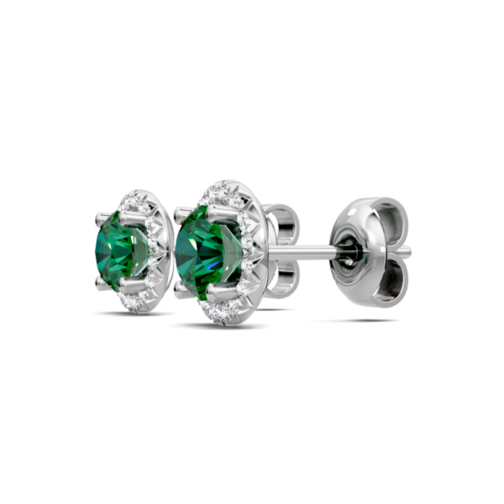 14K Gold Emerald and Diamond Halo Stud Earrings for Women - Elegant Green Gemstone Jewelry Gift for Birthday, Anniversary & Special Occasions