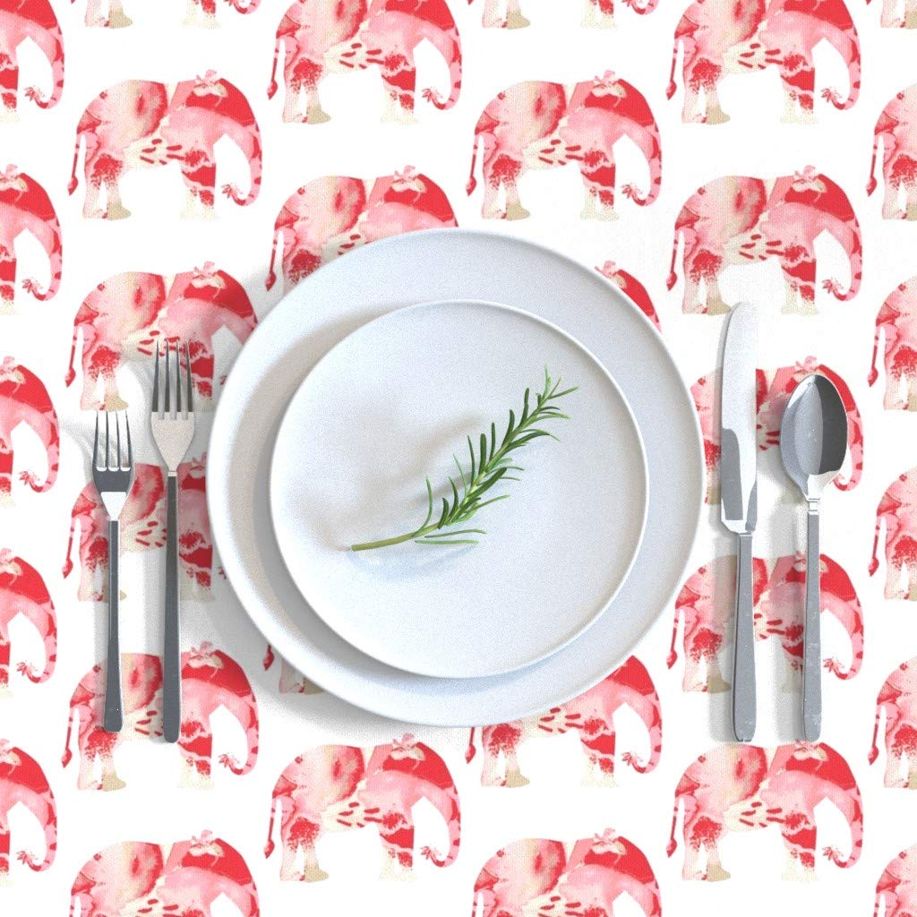 Custom Floral Elephant Pink Cotton Sateen Tablecloth 70x144 Inches - Nursery Decor, Little Girl's Room, Birthday Party Table Linens for Baby Showers & Kids Events