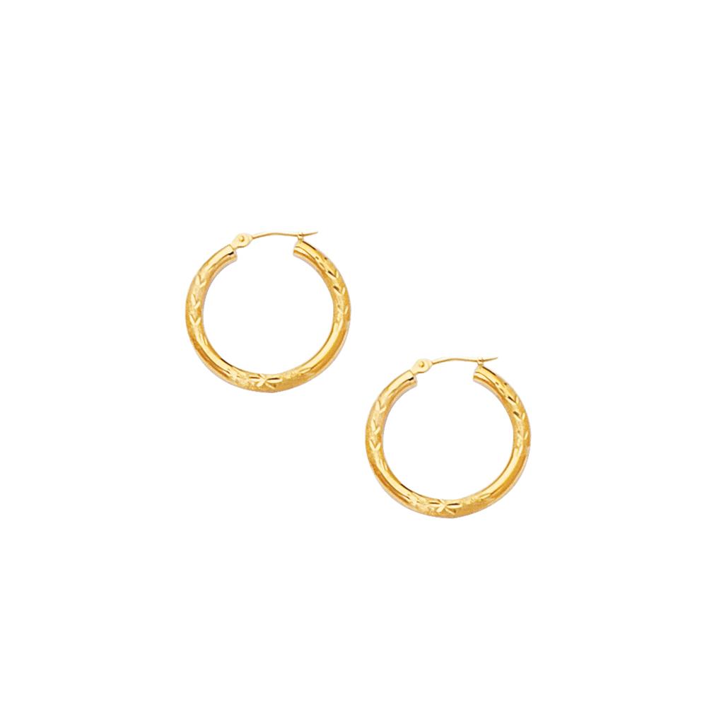 10K Gold 3mm Diamond Cut Hoop Earrings for Women - Elegant Everyday Jewelry Gift for Her - Perfect for Parties, Weddings & Special Occasions