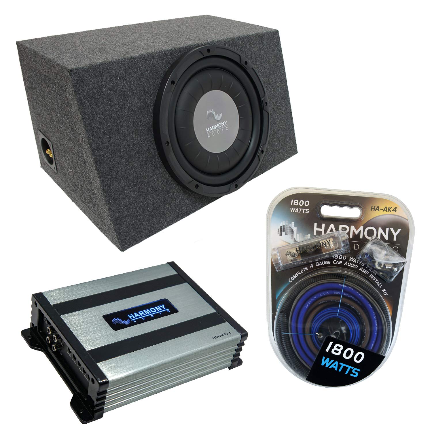 Harmony Audio HA-F124 12-Inch Car Subwoofer with HA-A400.1 Amplifier Bundle - Sealed Enclosure for Universal Car Stereo & Hatchback - Powerful Bass for Music, Movies & Road Trips