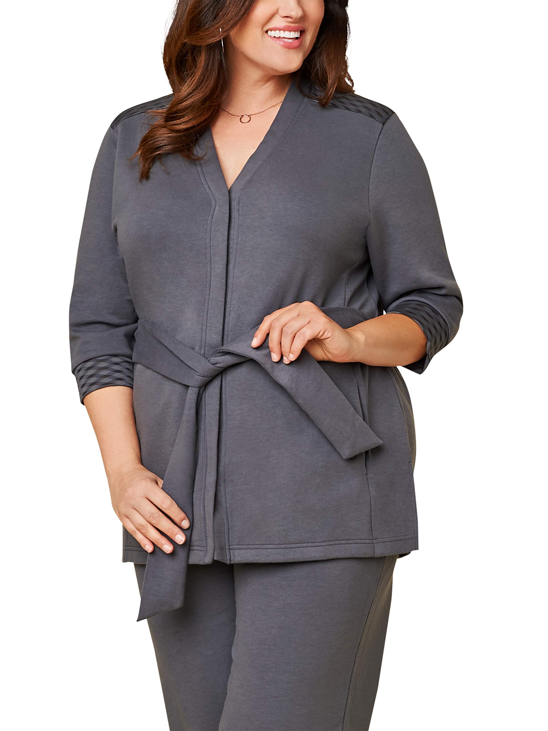 Fruit of the Loom Women's Plus Size ¾ Sleeve Stretch Tie Front Jacket - Comfortable & Stylish Cardigan for Work, Office & Casual Outfits