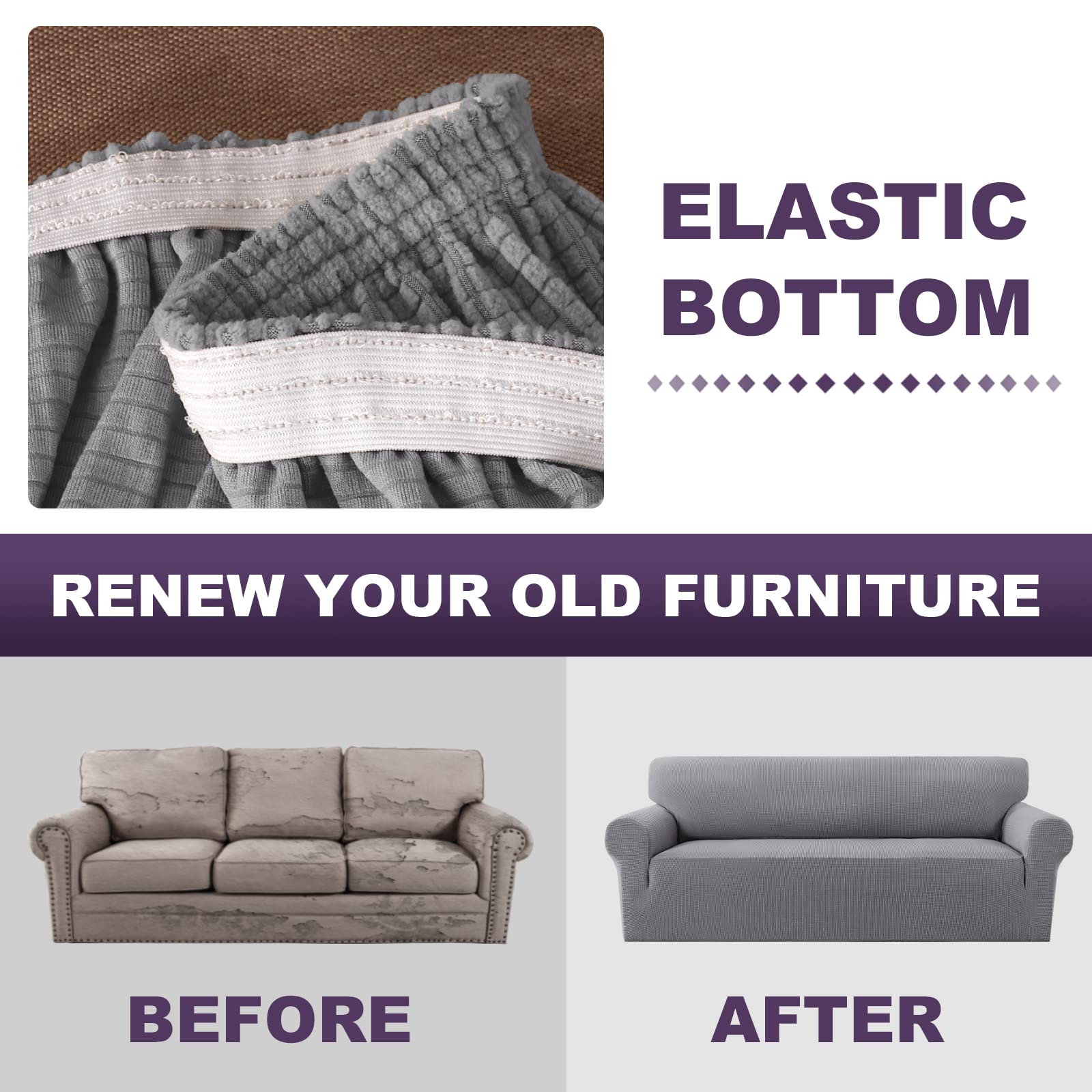 Stretch Sofa Slipcover - Washable Non-Slip Couch Cover with Elastic Bottom, Furniture Protector for Pets (Oversized, Light Grey) | Perfect for Living Room, Family Gatherings & Pet-Friendly Homes