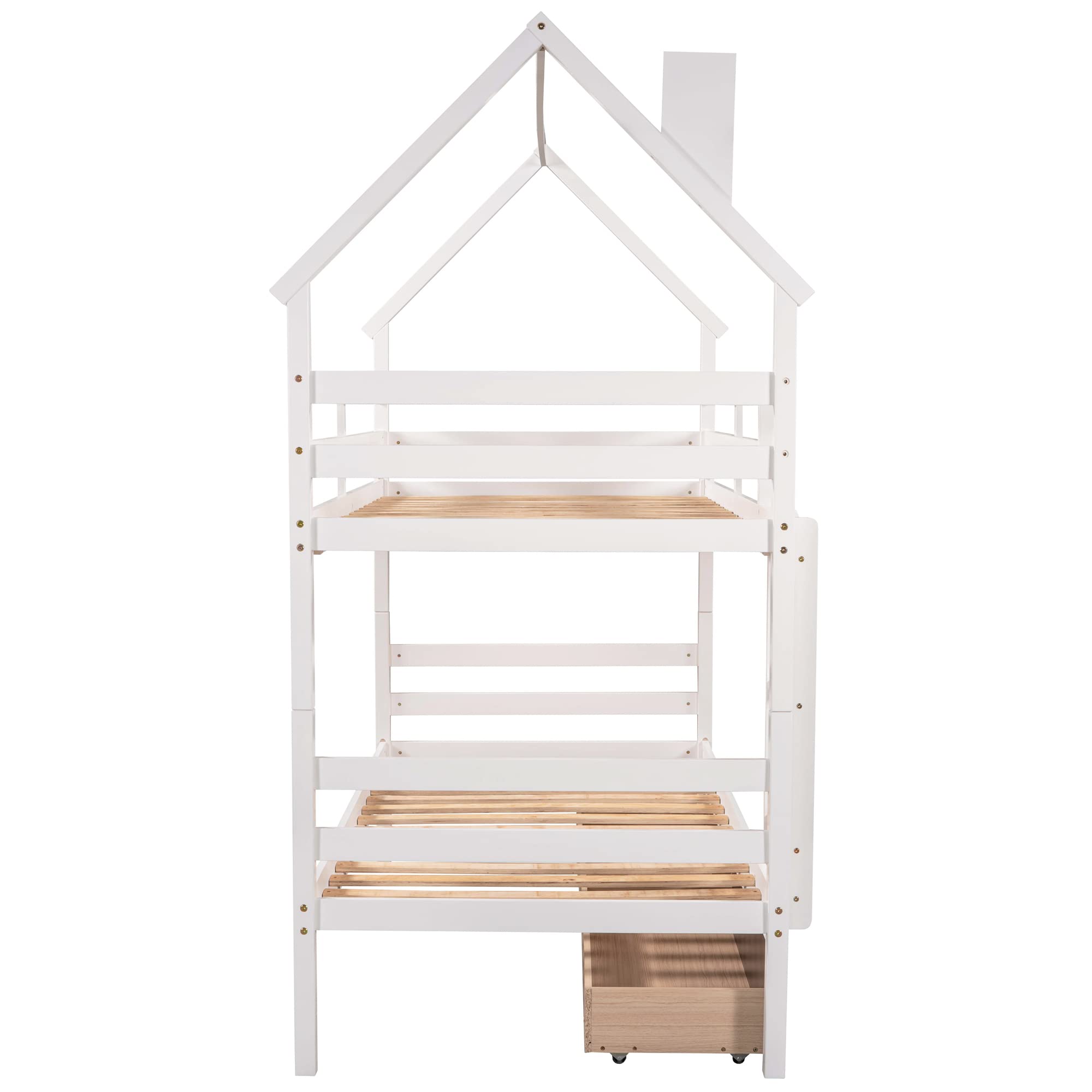 Twin Over Twin Wooden Bunk Bed with 2 Drawers & Chimney Design - Convertible to 2 Separate Beds for Kids, Teens & Toddlers - No Box Spring Required (White) | Perfect for Kids' Bedrooms, Guest Rooms & Space-Saving Home Solutions