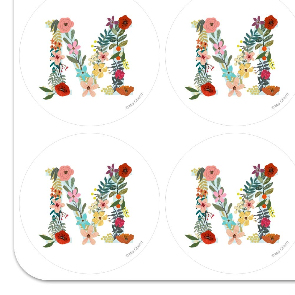 Floral Monogram Letter M Stickers for Planners, Calendars, Scrapbooking & DIY Crafts - Perfect for Bullet Journals, Scrapbook Decorations & Handmade Cards