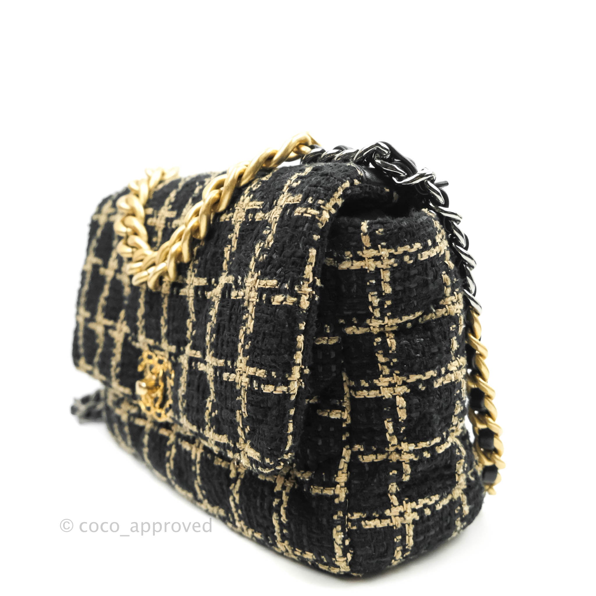 Chanel 19 Medium Handbag in Beige & Black Tweed with Mixed Hardware - Luxury Designer Shoulder Bag for Women, Perfect for Work, Evening Events & Travel