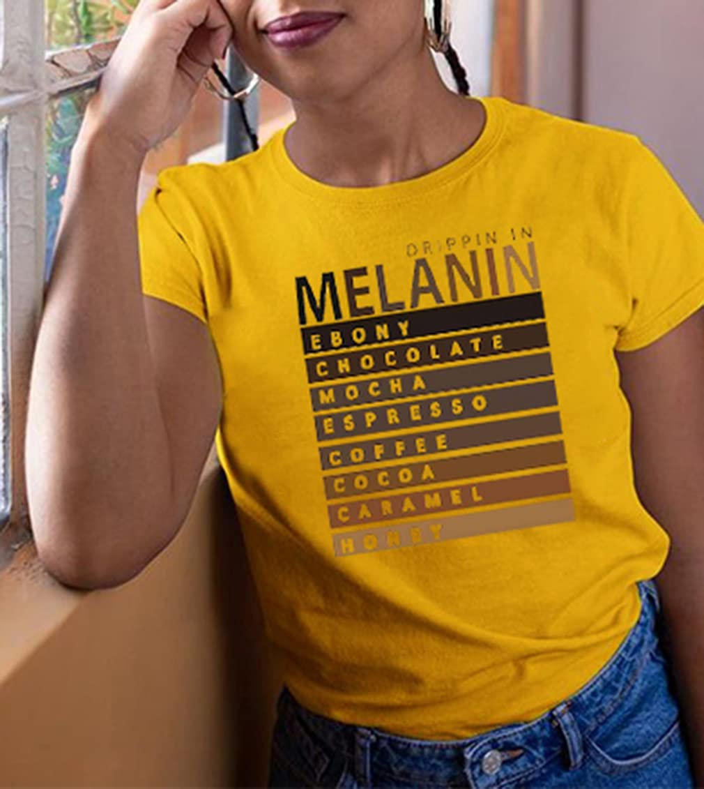 Afro Queen Graphic Tee - Drippin in Melanin Funny Letter Print T-Shirt for Women | Black Pride Short Sleeve Top | Casual Wear, African American Apparel, Black History Month Outfit