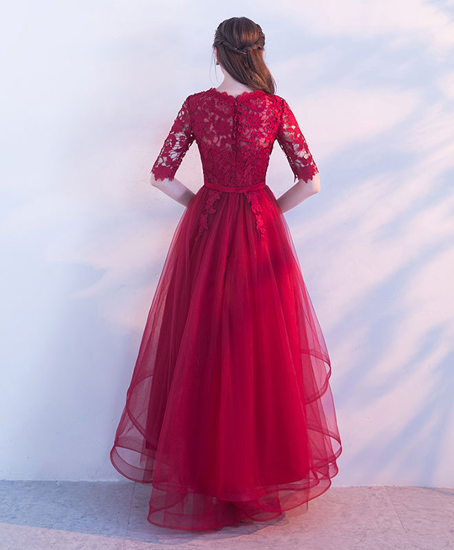 Elegant Burgundy Tulle Lace Long Prom Dress | Formal Evening Gown for Homecoming, Wedding, Quinceañera & Special Occasions