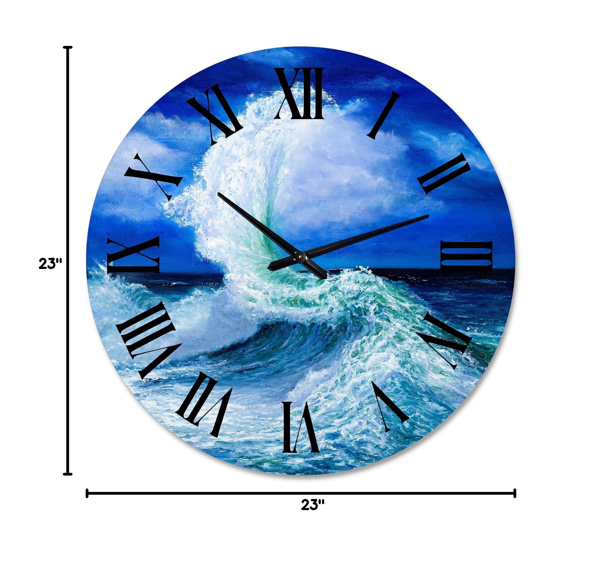 Blue Coastal Wall Clock - Nautical Ocean Waves Design for Living Room, Bedroom, Office Decor | Perfect for Beach House, Seaside Themed Spaces & Home Décor
