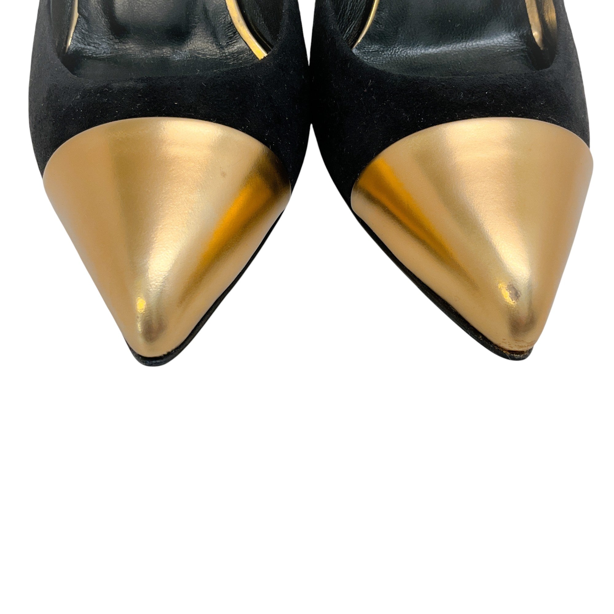 Gucci Black & Navy Suede Pumps with Gold Leather Cap Toe - Women's Luxury Dress Shoes for Parties, Weddings & Formal Events