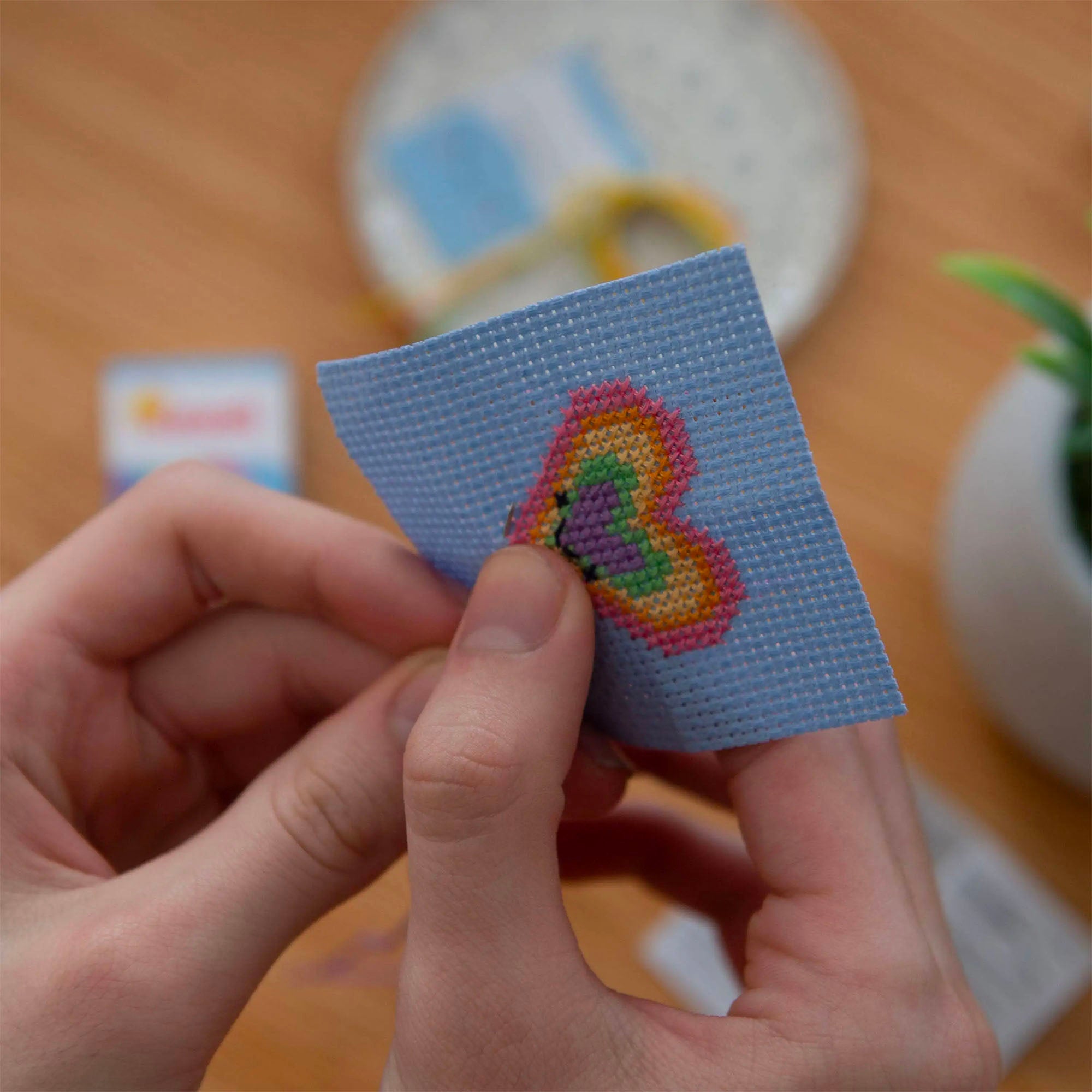 Mini Matchbox Cross Stitch Kit - DIY Rainbow Heart Embroidery Set for Beginners | Perfect for Home Decor, Gifts & Craft Projects