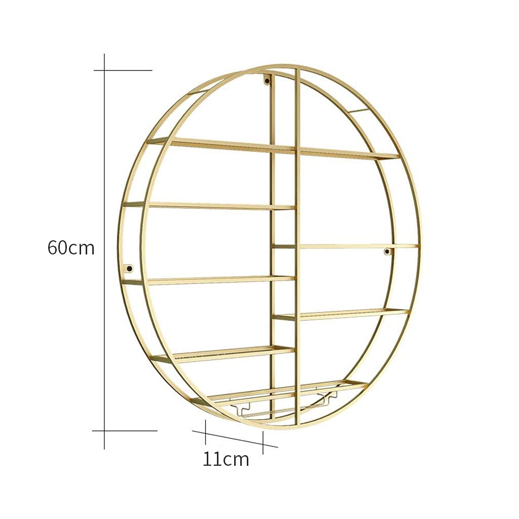 Modern Round Wall Mounted Wine Rack with Stemware Holder - 23.6 Inch Creative Metal Wine Storage & Display Shelf for Kitchen, Bar, Dining Room Decor
