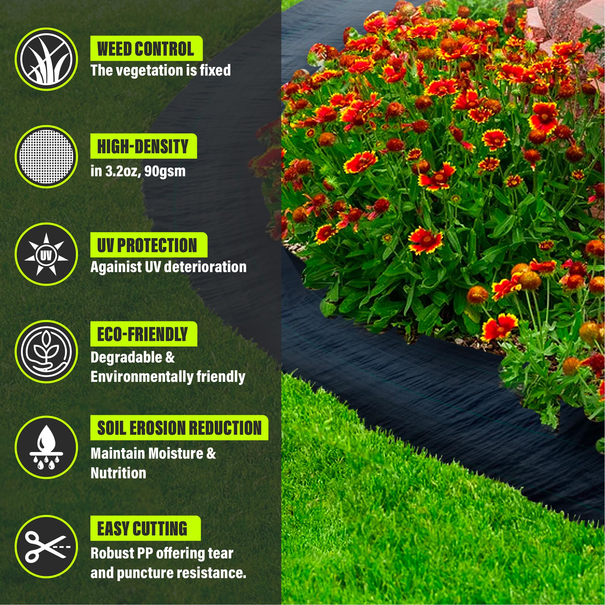 5ft x 500ft Heavy Duty Weed Barrier Landscape Fabric - Premium Weed Block Gardening Mat with Free Scissors & Gloves - Durable Ground Cover for Vegetable Gardens, Flower Beds & Landscaping Projects - Stops Weeds Naturally for Healthier Plants