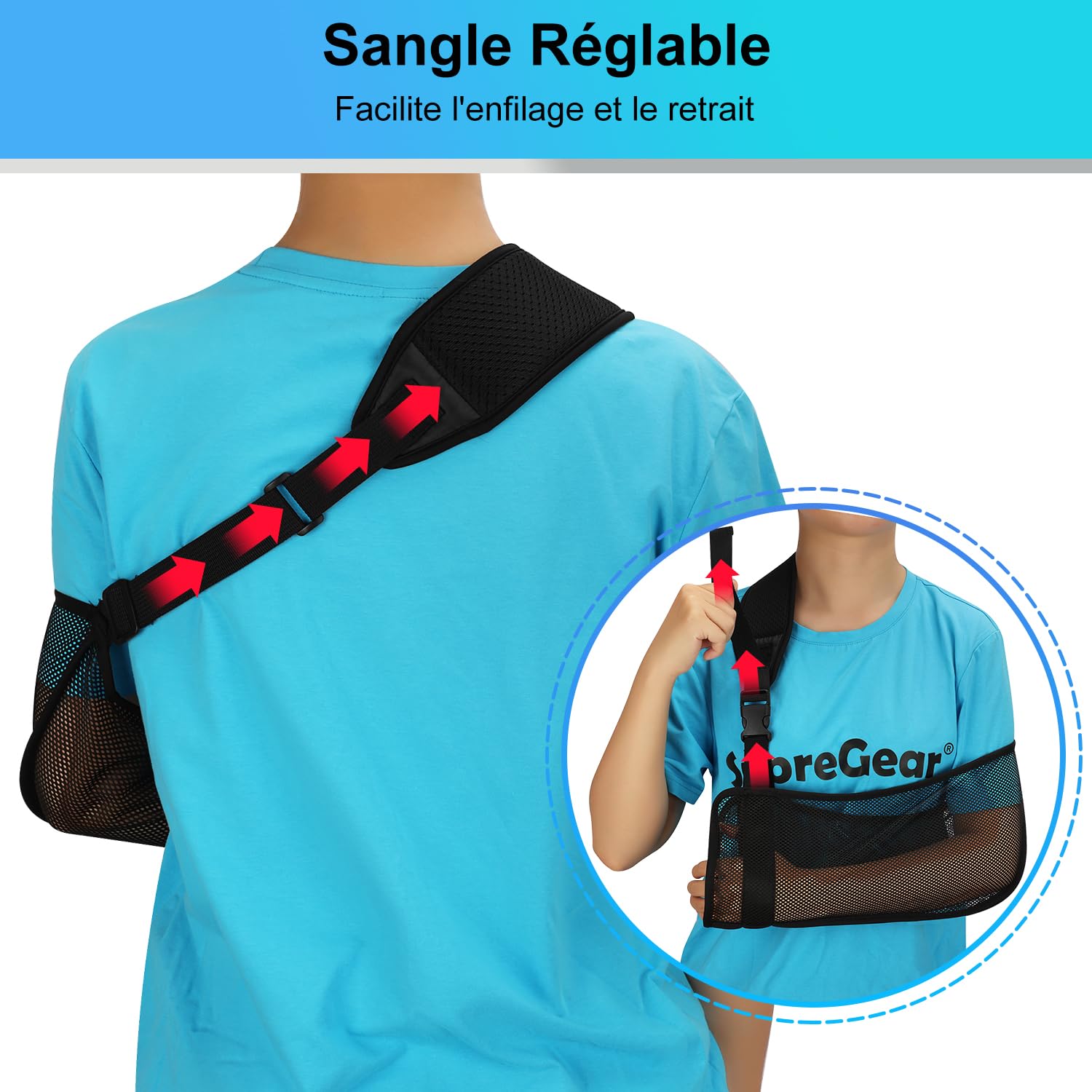 Supregear Adjustable Shoulder Support Brace - Lightweight Rotator Cuff Sling for Arm, Elbow, Wrist & Hand Injuries - Left/Right Arm Medical Immobilization Sling for Pain Relief & Recovery - Ideal for Post-Surgery, Sports Injuries & Daily Support