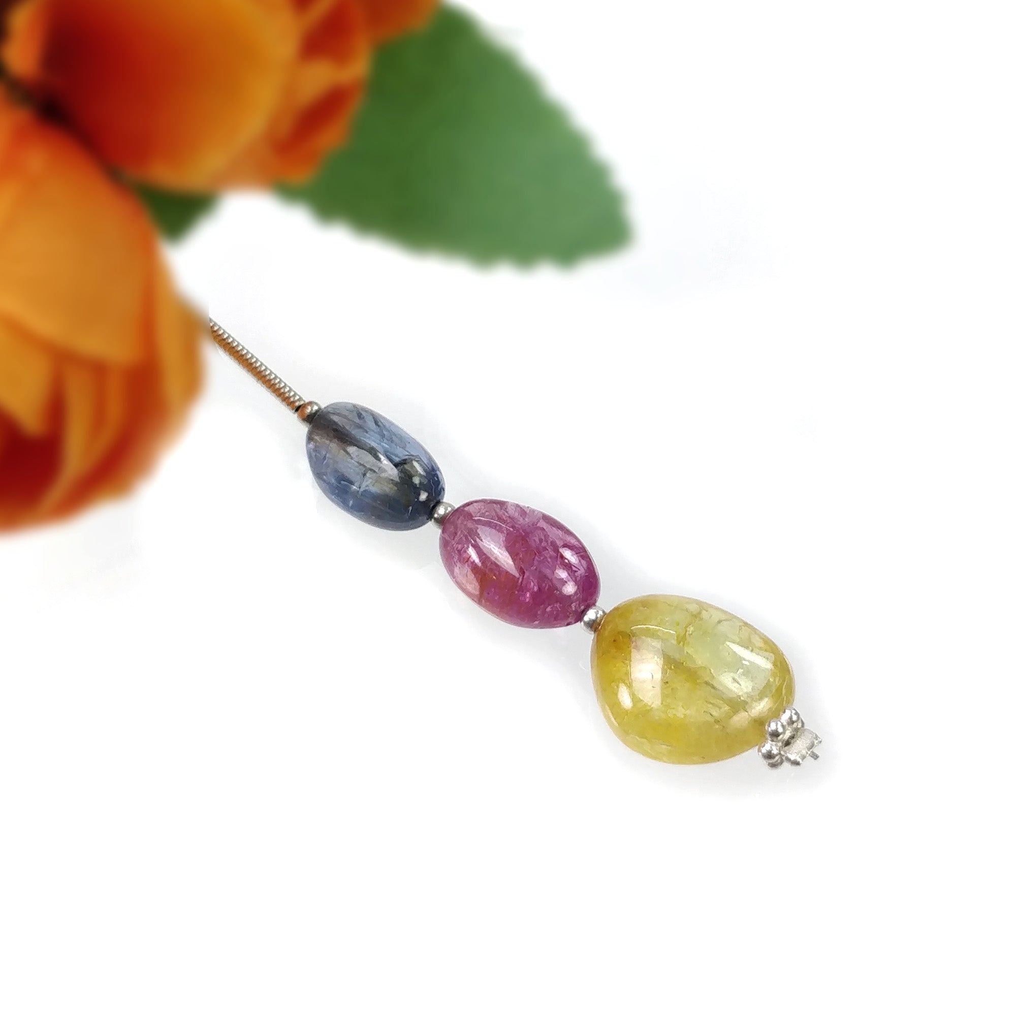 Natural Untreated Burmese Pink Blue & Yellow Sapphire Gemstone Loose Beads - 14.00cts Oval Plain Nuggets (10x7mm & 12x11mm) for Jewelry Making, DIY Crafts & Beading Projects