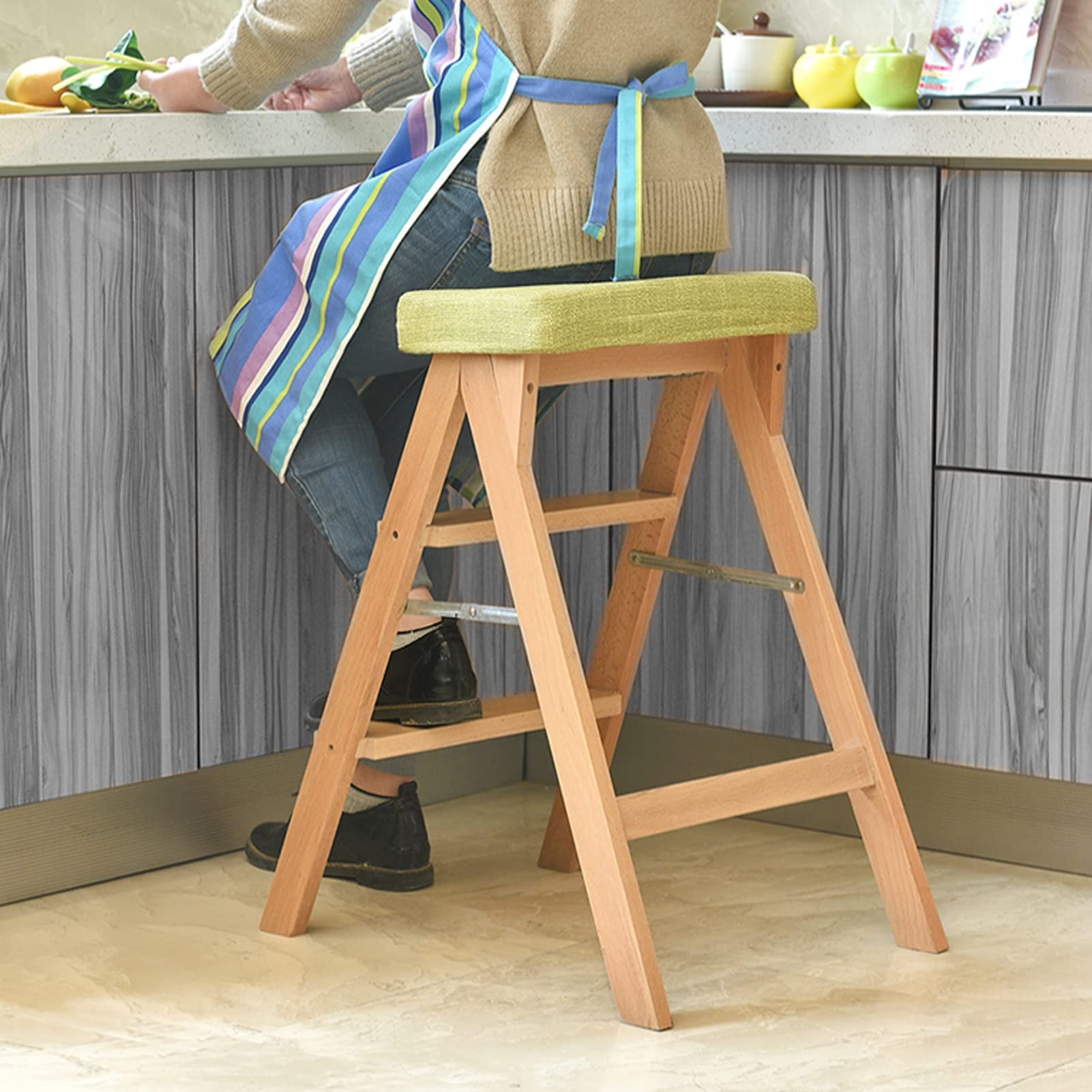 3-Step Solid Wood Step Stool for Kitchen, Bathroom, Indoor & Outdoor Use - Multifunctional Flower Stand, Ladder Stool for Home Decor, Gardening, and Storage
