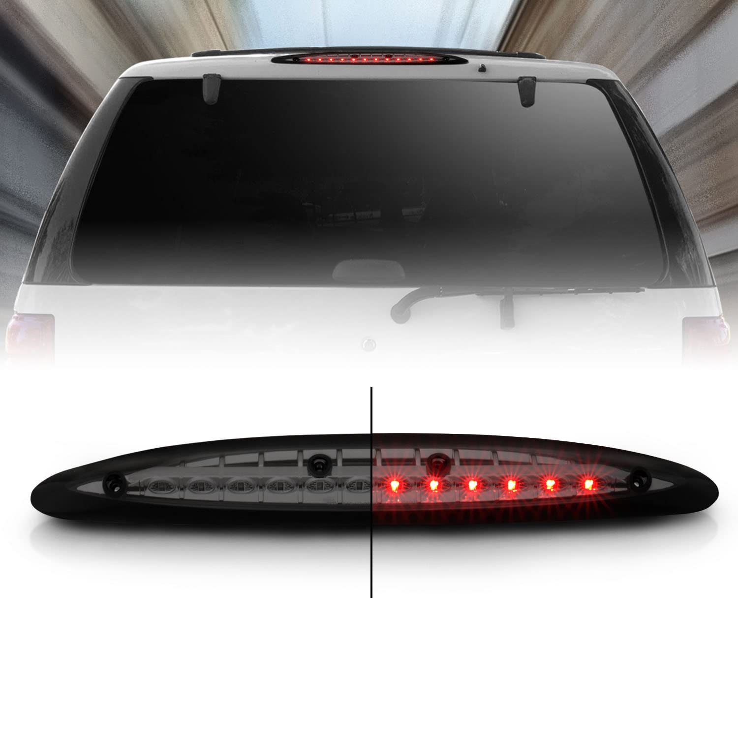 AmeriLite Smoke LED High Mount Third Brake Light for Ford Expedition - Durable Replacement Stop Light for Enhanced Safety & Night Visibility (Perfect for Off-Roading, Camping & Towing)