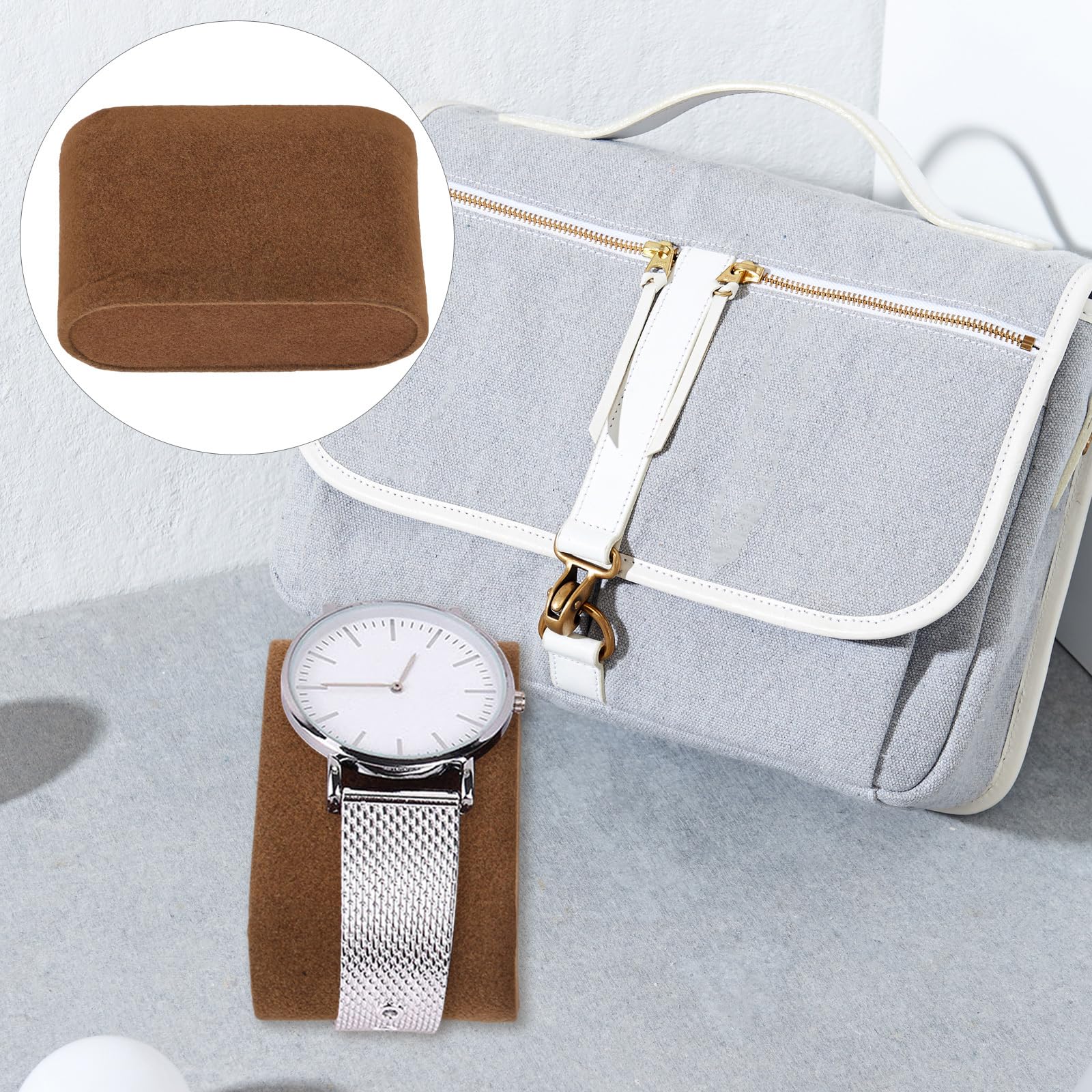 Velvet Bracelet Watch Pillow Set - 6 Pack Jewelry Display & Storage Cushions for Watches, Bangles & Bracelets | Watch Winder Pillow for Watch Box & Jewelry Case | Perfect for Retail Display, Travel Storage & Home Organization (Brown)