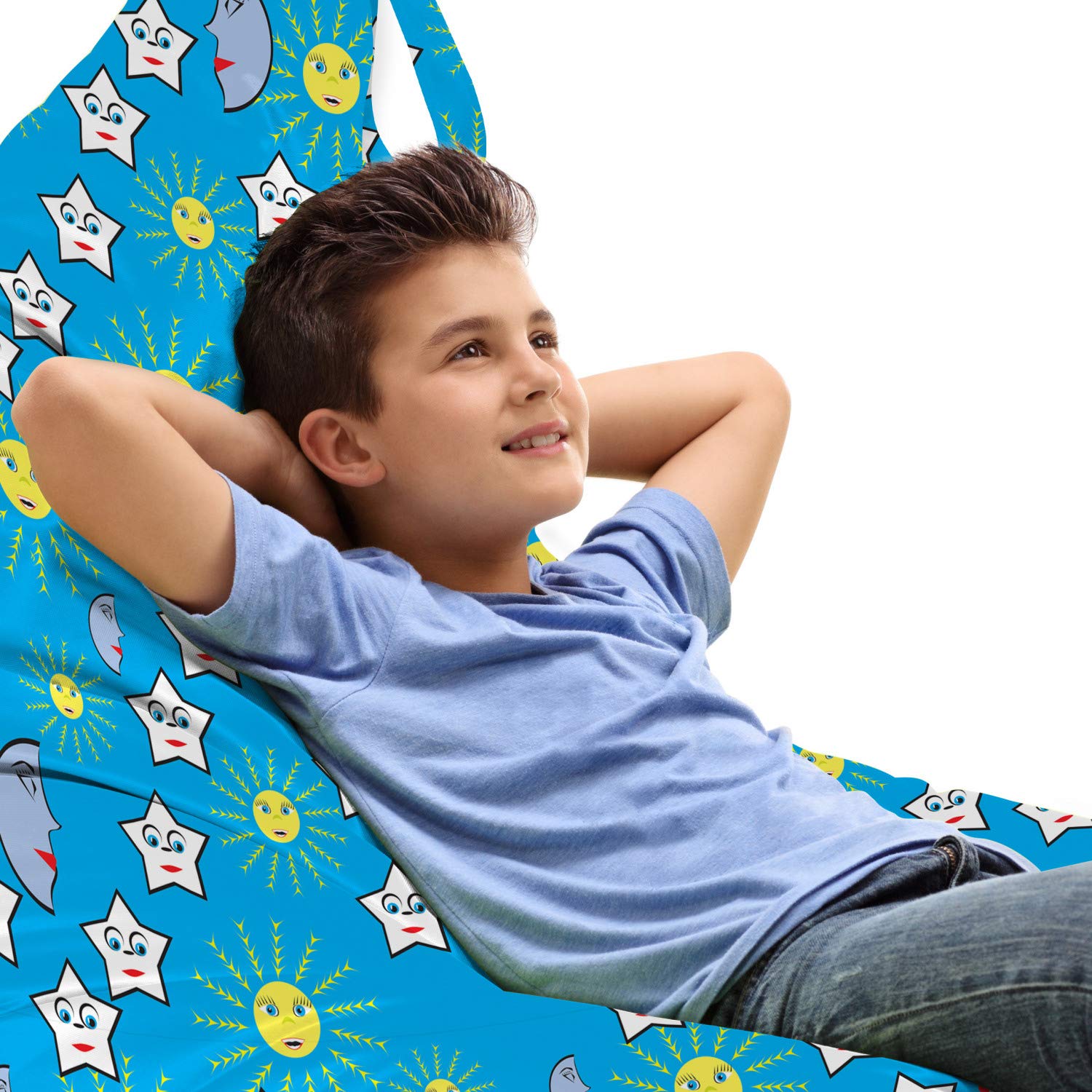 Ambesonne Sky Lounger Chair Bag - Large Capacity Storage with Handle, Abstract Stars Moon Sun Celestial Print, Portable Outdoor Camping Beach Picnic Accessory (Sky Blue & Yellow)