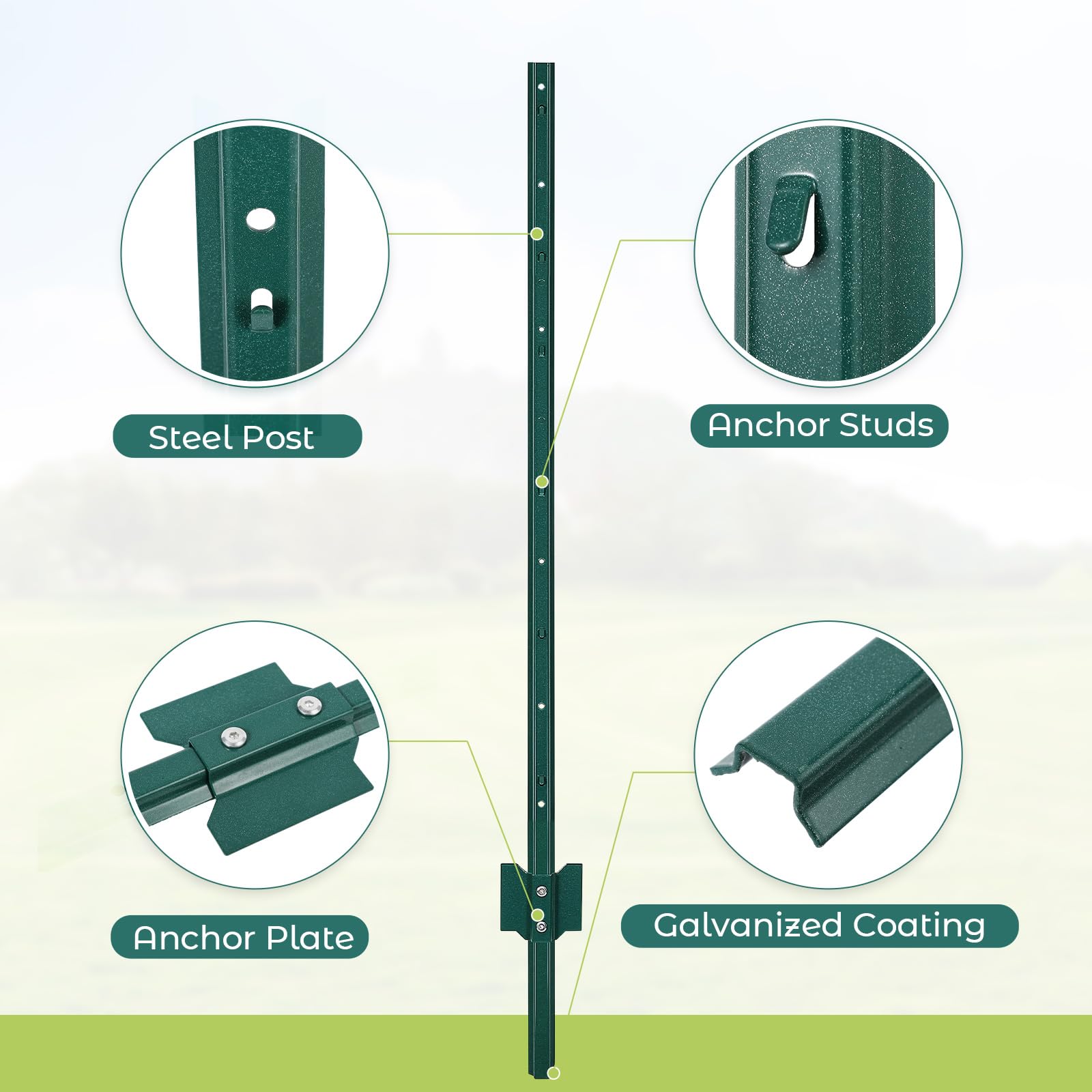 GARVEE 3FT Heavy Duty Metal U Post Fence Stakes - 12 Pack Rust Resistant Garden & Yard Posts for Fences, Plants & Signs - Easy Hammer Installation - Perfect for Garden Fencing, Vine Support, and Signage Installation
