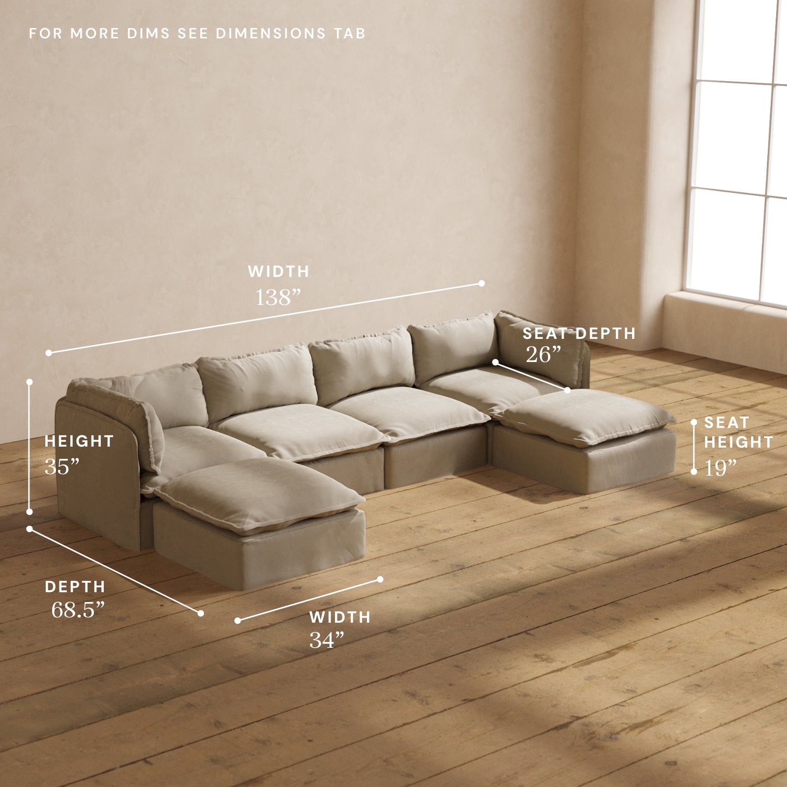 Modular Performance 4-Seater U-Shaped Sectional Sofa in Dune Color | Premium Fabric Blend | Perfect for Living Room, Family Room & Home Theater