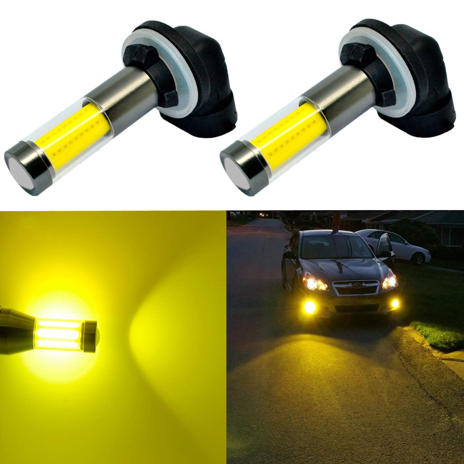 Alla Lighting Xtreme Super Bright LED 889 881 Fog Light Bulbs - High Power COB Universal 898 881 LED Bulb Replacement - 3000K Amber Yellow - Perfect for Trucks, SUVs, and Off-Road Vehicles in Foggy Conditions