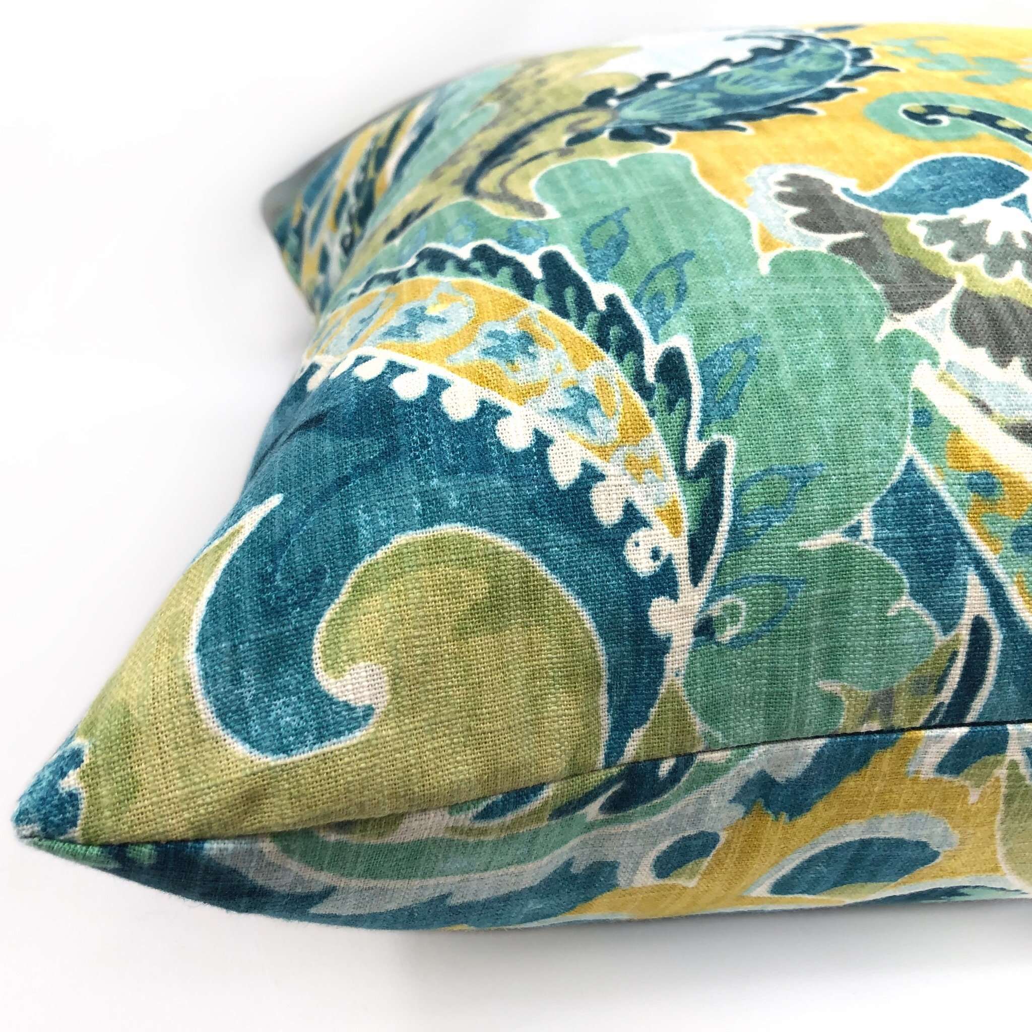 Persephone II Teal Green Yellow Floral Pillow Cover - Decorative Throw Pillow Case for Sofa, Bed, Couch - 18x18 Inch Home Decor Accent