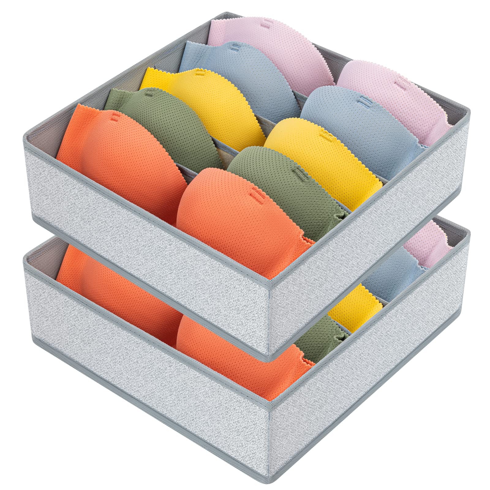 DIMJ 2 Pack Bra Organizer for Drawer & Closet - Foldable Underwear Storage Bins for Bras (A-C Cup) | Space-Saving Closet Organizer for Lingerie, Socks & Accessories | Grey