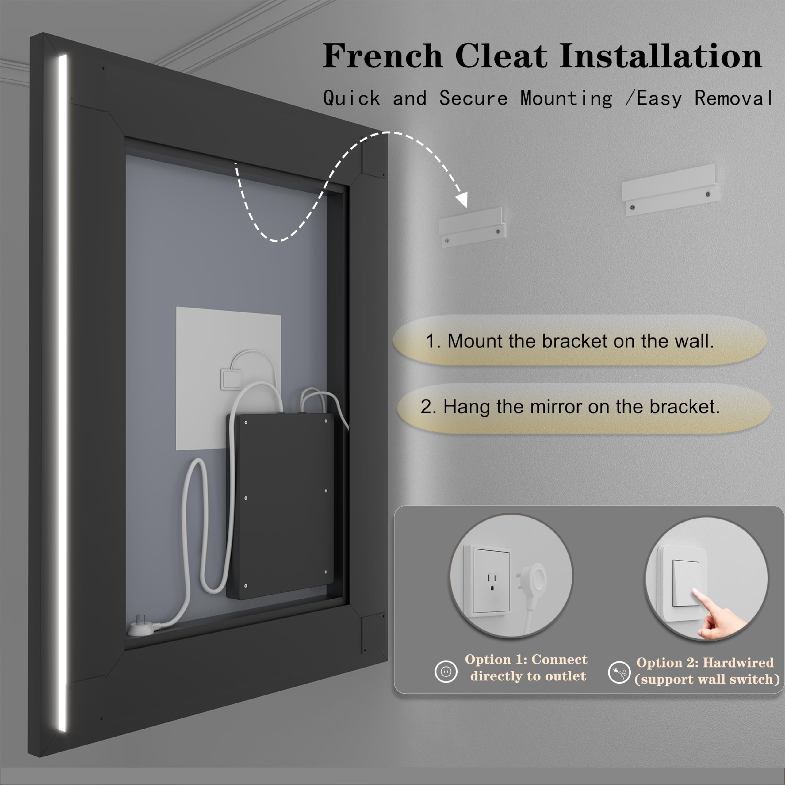 50x30 Inch Black Framed LED Bathroom Mirror with Dimmable Lights - Anti-Fog, Shatterproof Vanity Mirror with Memory Function & Dual Backlit/Front Lighting (ETL Certified) - Perfect for Modern Bathrooms, Bedroom Vanity & Makeup Areas