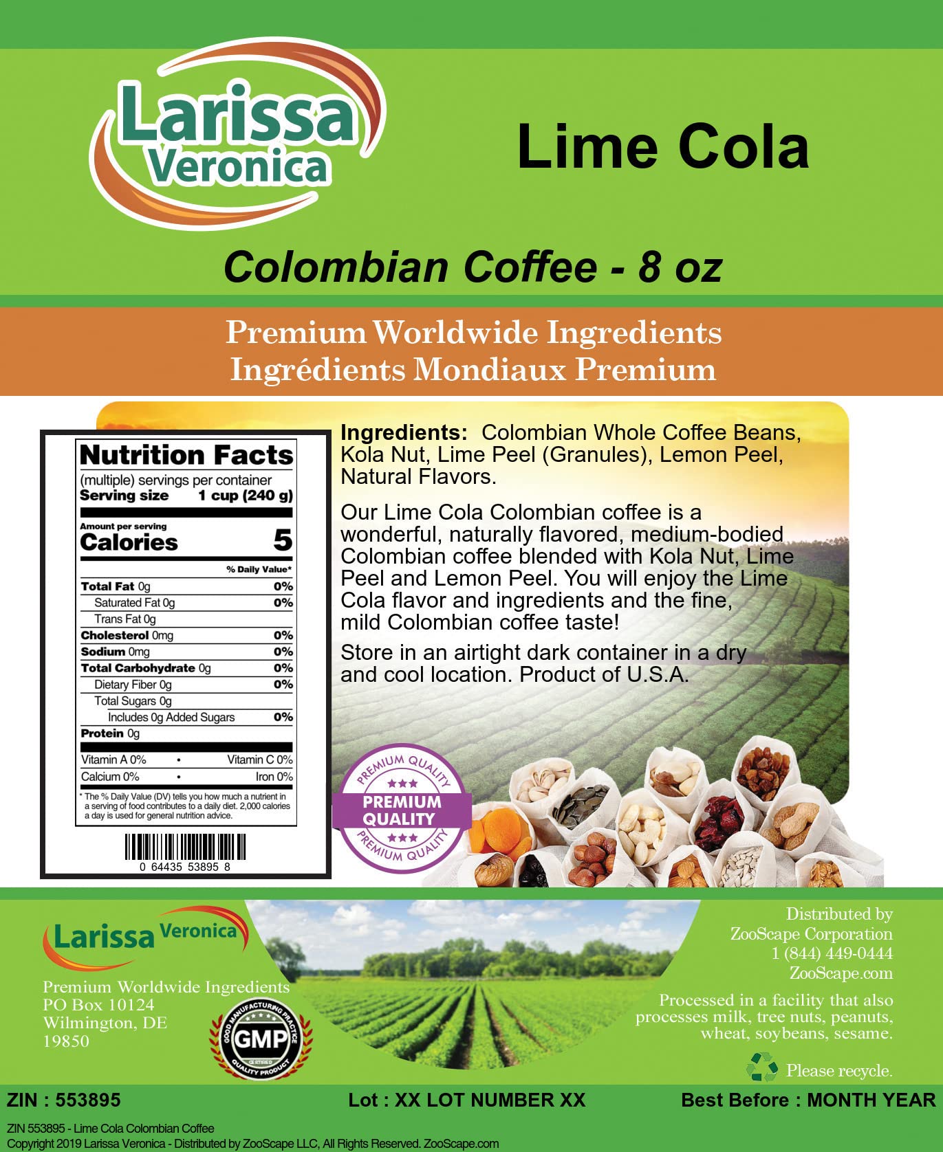 Premium Colombian Lime Cola Flavored Coffee Beans - Gourmet, Natural Flavor, Whole Bean (8 oz) - Perfect for Cold Brew, Espresso & Gift Giving