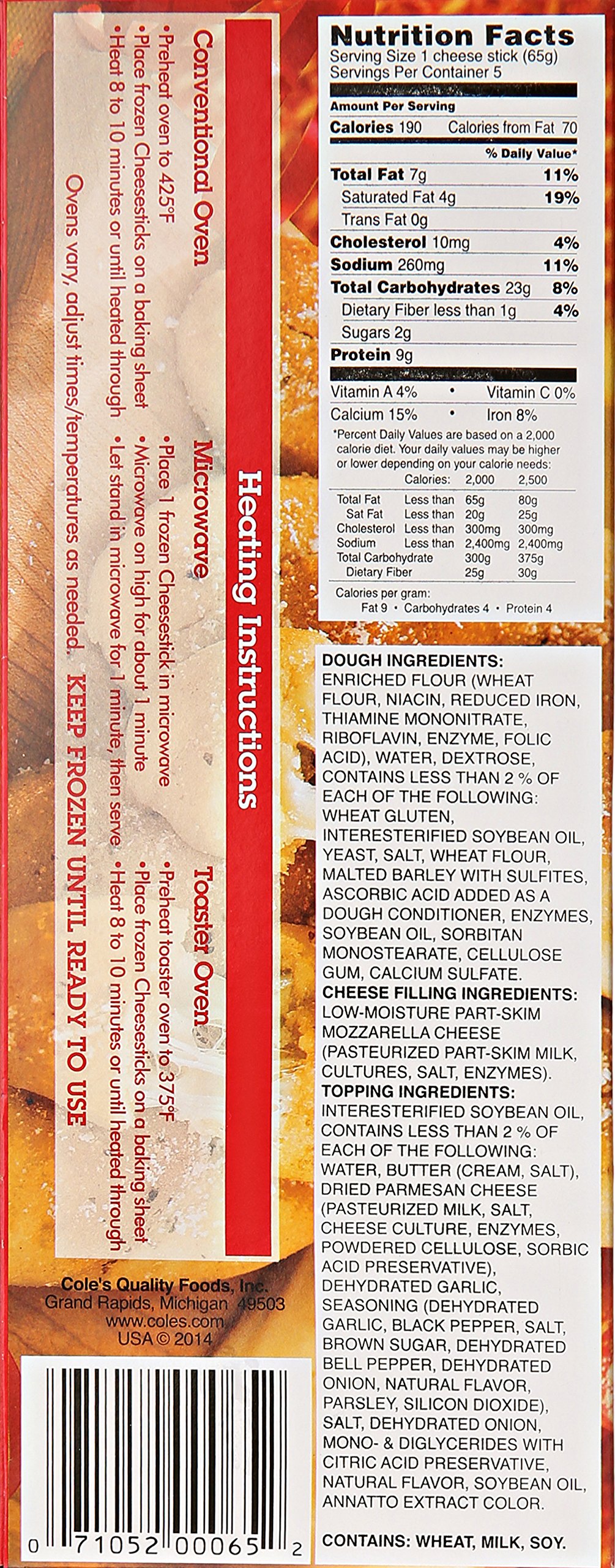 Cole's Frozen Garlic Cheese Filled Bread - 11.5 oz | Delicious Garlic & Cheese Stuffed Artisan Bread | Perfect for Parties, Appetizers & Family Dinners