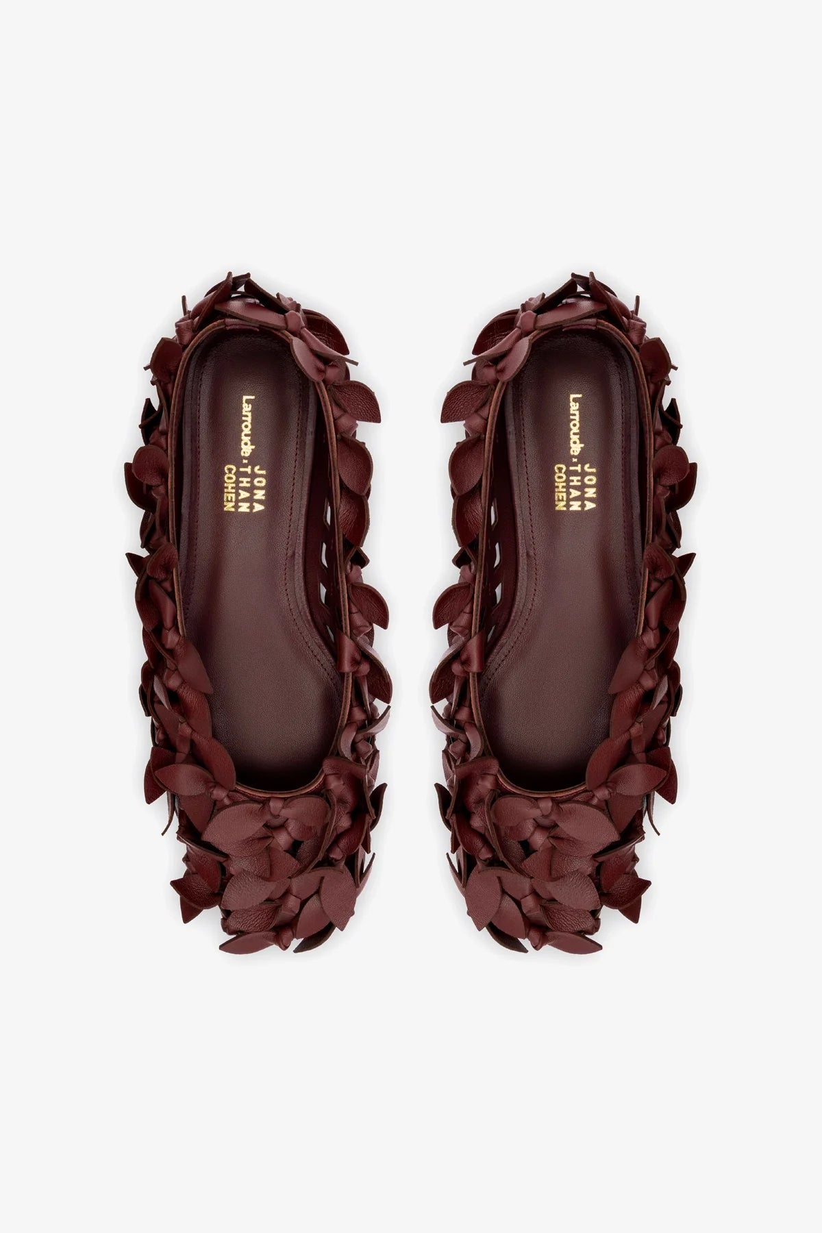 Larroudé x Jonathan Cohen Burgundy Leather Ballet Flats - Comfortable & Stylish Women's Shoes for Work, Parties & Everyday Wear