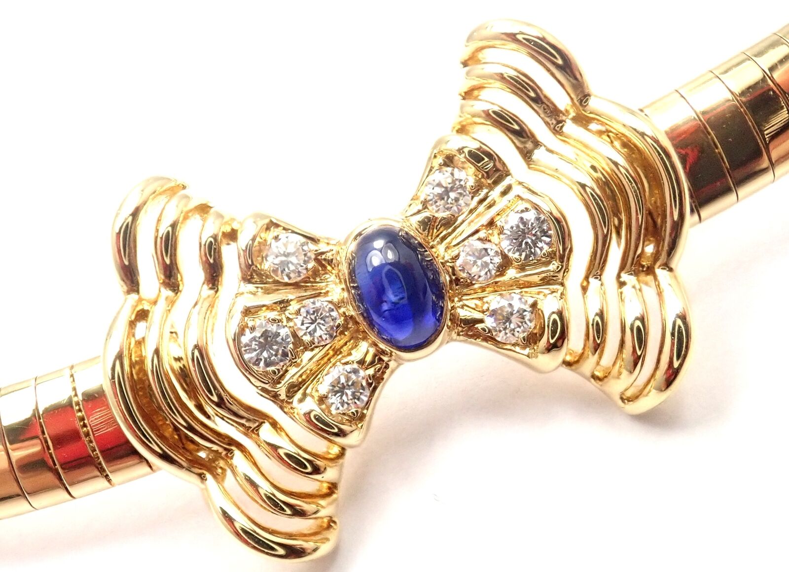 Authentic Christian Dior 18k Yellow Gold Diamond Sapphire Bow Necklace - Luxury Jewelry for Women, Perfect for Weddings, Parties & Special Occasions