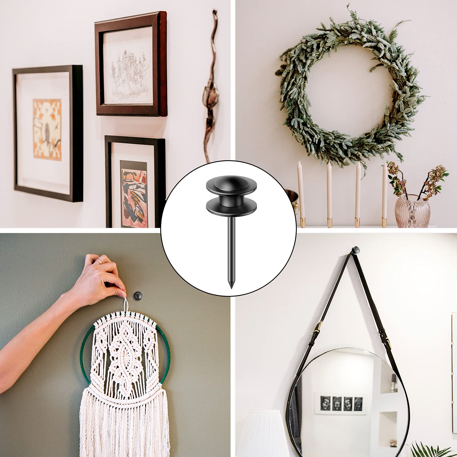 Double Headed Picture Hangers - Small Head Hanging Nails & Photo Hooks (50 Pack, Black) - Secure Wall Decor for Home, Office & School | Perfect for Frames, Mirrors & Artwork