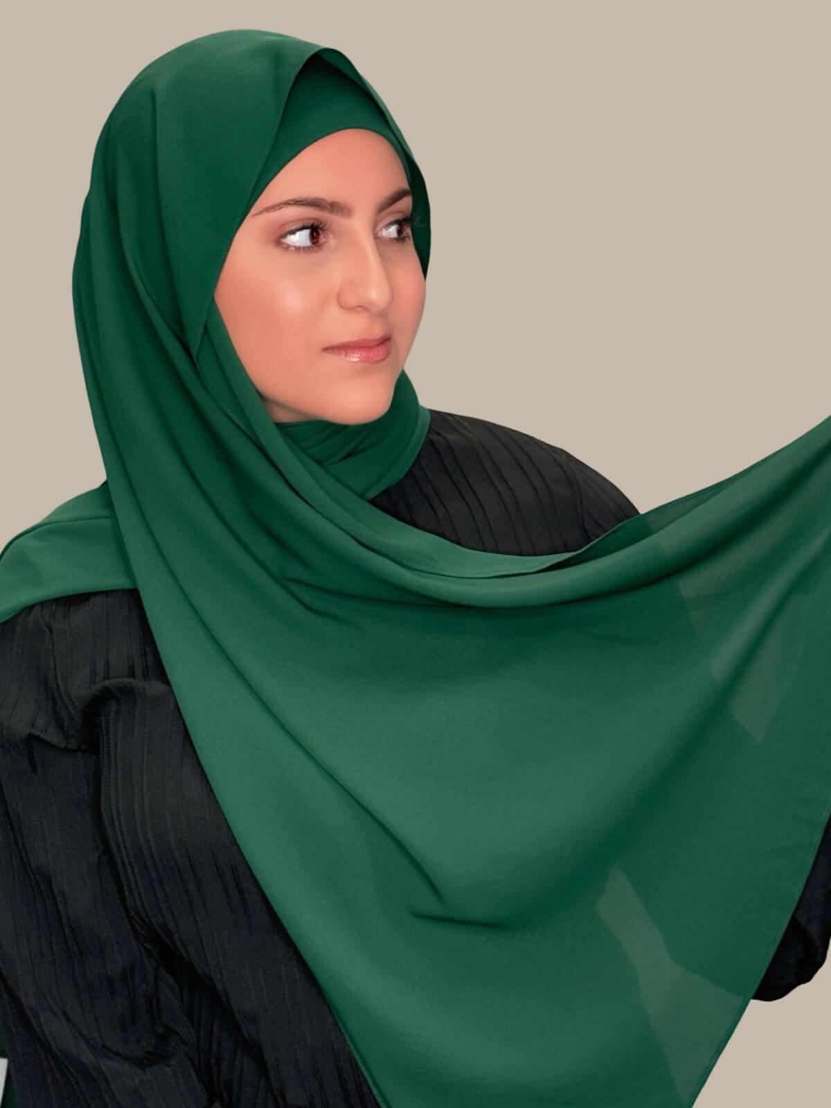 Stylish Deep Green Chiffon Hijab Set for Women - Perfect for Daily Wear, Work, and Special Occasions