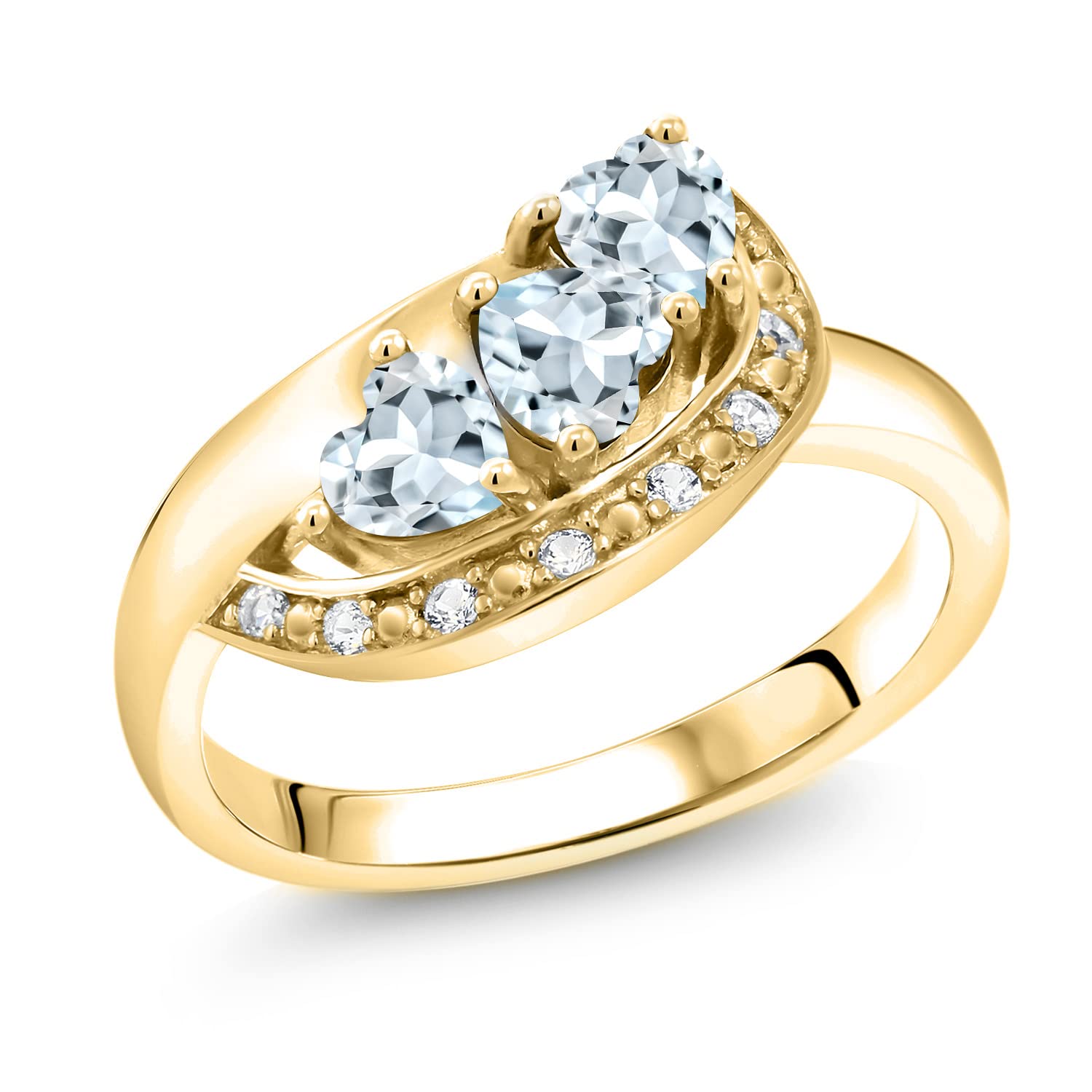 0.81 Ct Heart-Shaped Sky Blue Aquamarine Ring in 18K Gold Plated Silver - Gem Stone King | Elegant Jewelry Gift for Women, Perfect for Valentine's Day, Anniversary & Special Occasions