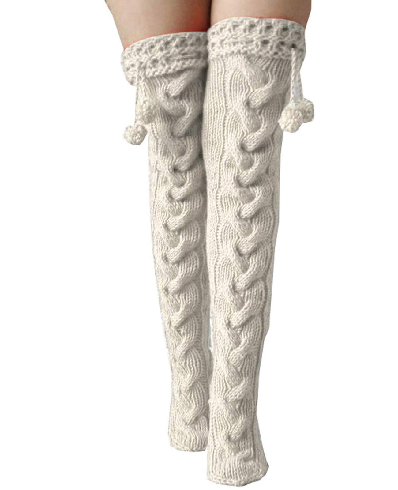 Springcmy Women's Extra Long Cable Knit Over-The-Knee Boot Socks - Warm Winter Knitted Stockings & Leg Warmers for Cold Weather, Snow Boots, and Stylish Outfits