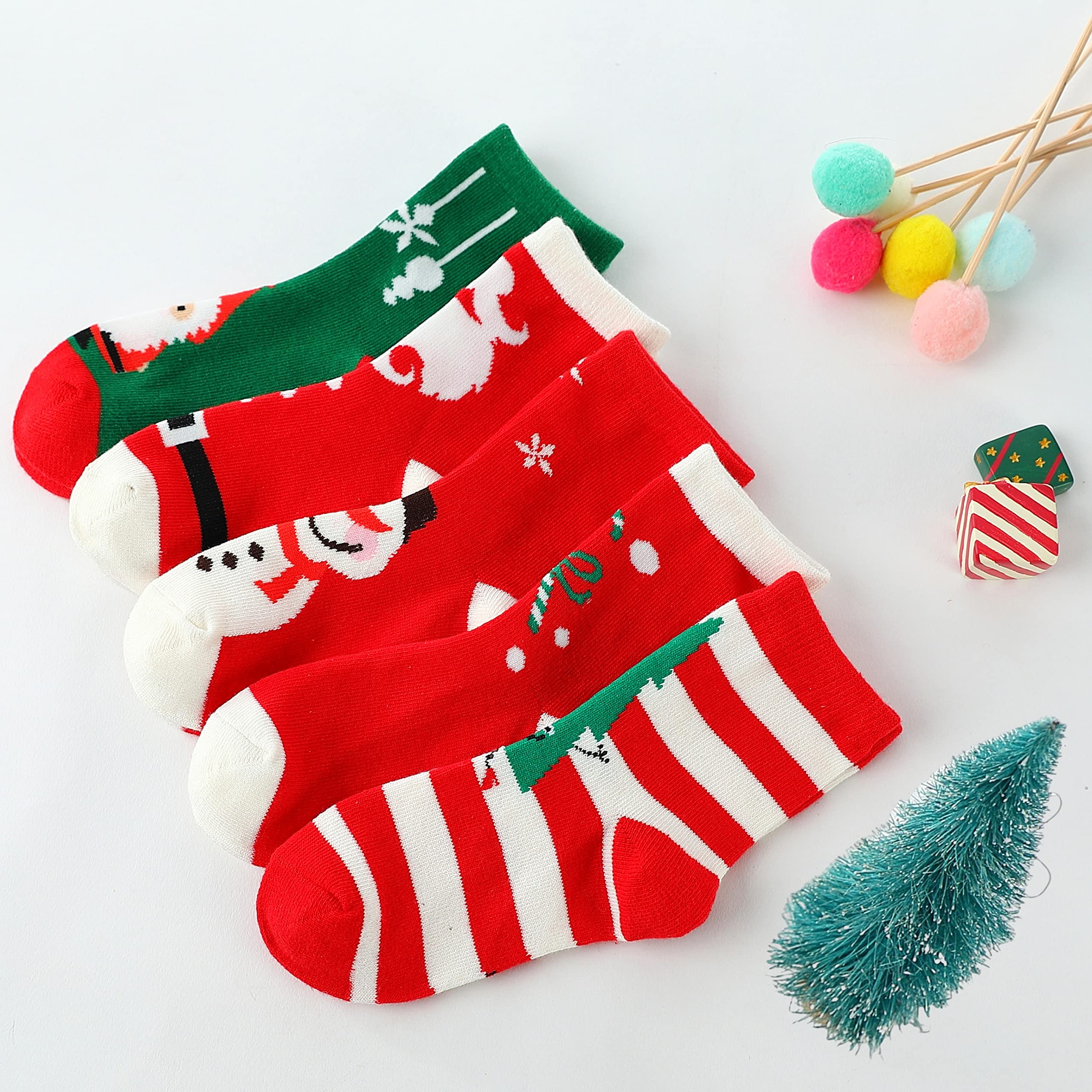 5 Pairs Kids Christmas Socks - 16 Days Funny Holiday Socks for Boys, Girls, Babies & Toddlers | Soft Cotton Crew Socks | Perfect for Christmas Gifts, Stocking Stuffers & Family Matching Outfits