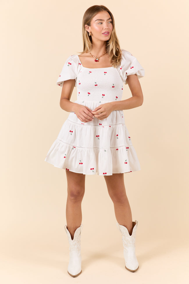 Cherry To My Cola Embroidered Ivory Dress - Elegant Floral Summer Dress for Women | Perfect for Weddings, Parties & Date Nights