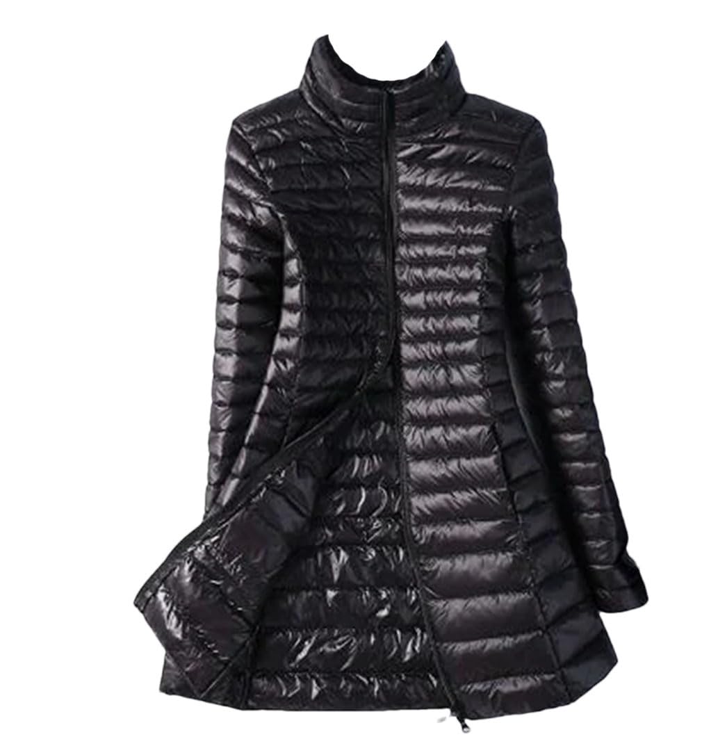 Keusyoi Women's Ultra Lightweight Winter Down Jacket - Long Puffer Coat with Stand Collar, Slim Fit Parka for Cold Weather | Perfect for Skiing, Snowboarding & Outdoor Activities