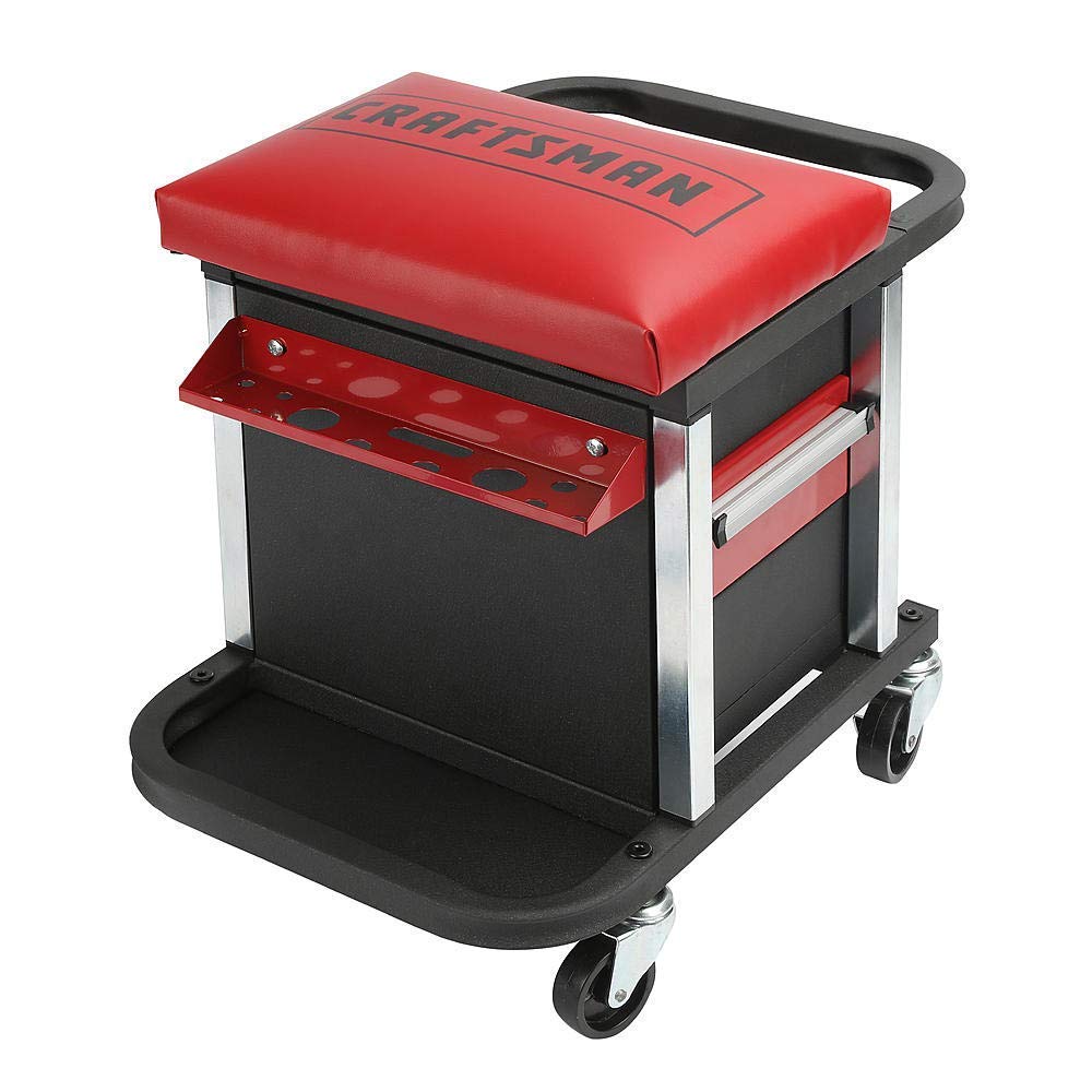 Heavy Duty Rolling Tool Chest Seat with Glider - Garage Workbench Stool for Mechanics & DIY (Tools Not Included) - Perfect for Workshop, Auto Repair & Home Improvement Projects