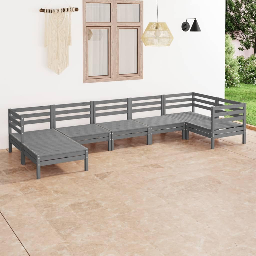 vidaXL 7-Piece Patio Lounge Set - Solid Pinewood Outdoor Furniture with Rustic Pallet Design - Weather-Resistant Gray Garden Set for Backyard, Poolside & Deck Relaxation