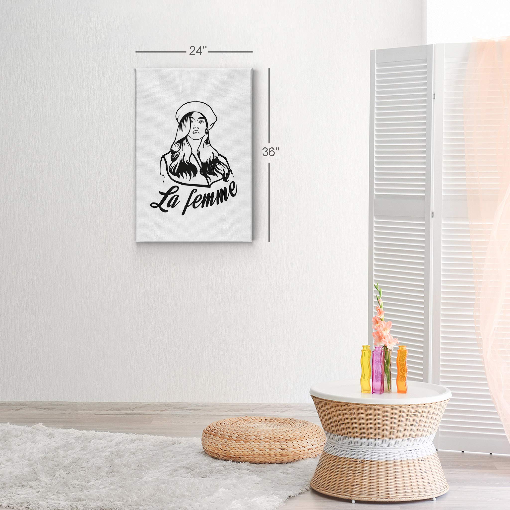 Smile Art Design La Femme Black and White Lady Sketch Drawing - Minimalist Glam Fashion Canvas Wall Art Print (40x30 Inches) - Perfect for Office, Bathroom, Girl's Room, Women's Dorm, Bedroom & Living Room Decor - Ready to Hang - Elegant Home & Gift Idea for Art Lovers